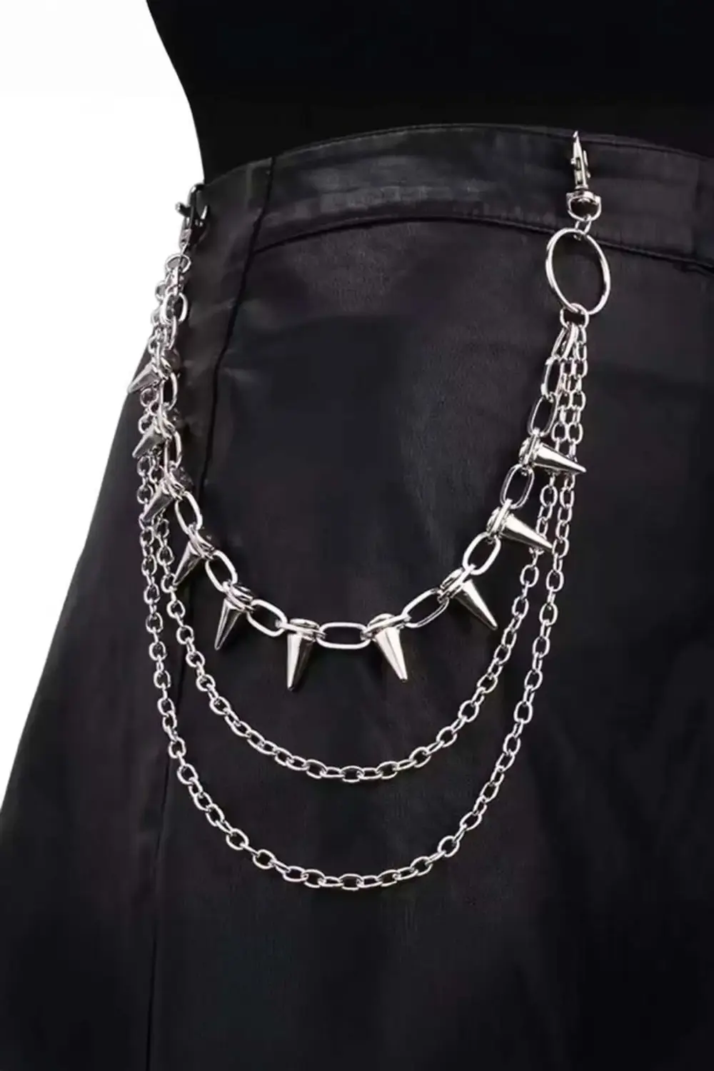 Silver 3 Zincirli Dikenli Punk Gotik Pantolon Zinciri