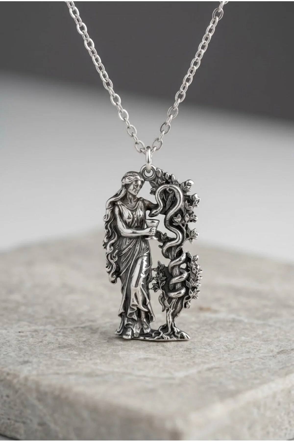 Silver Antik Yunan Sağlık Tanrıçası Hygieia Yılan Kolye