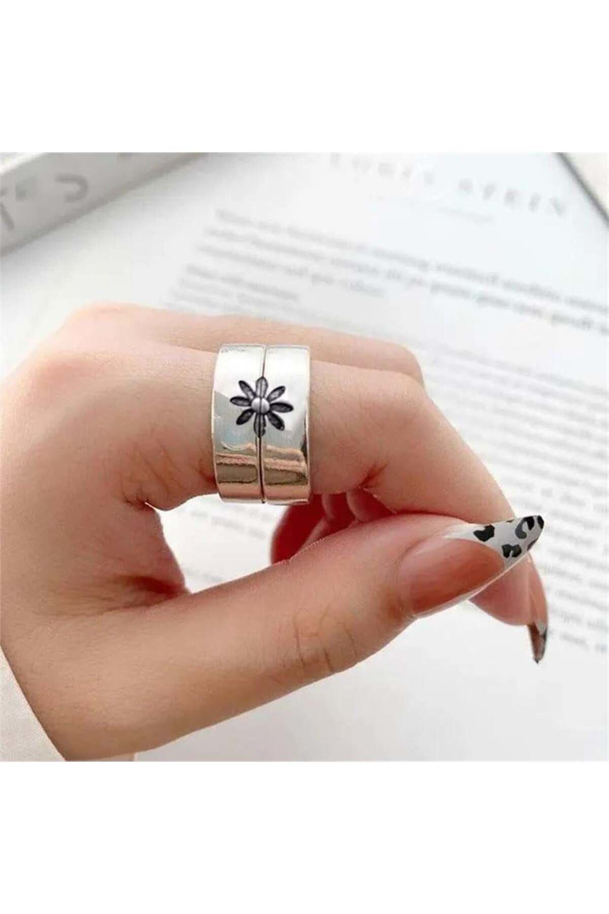 Silver Basic Daisy İkili Yüzük