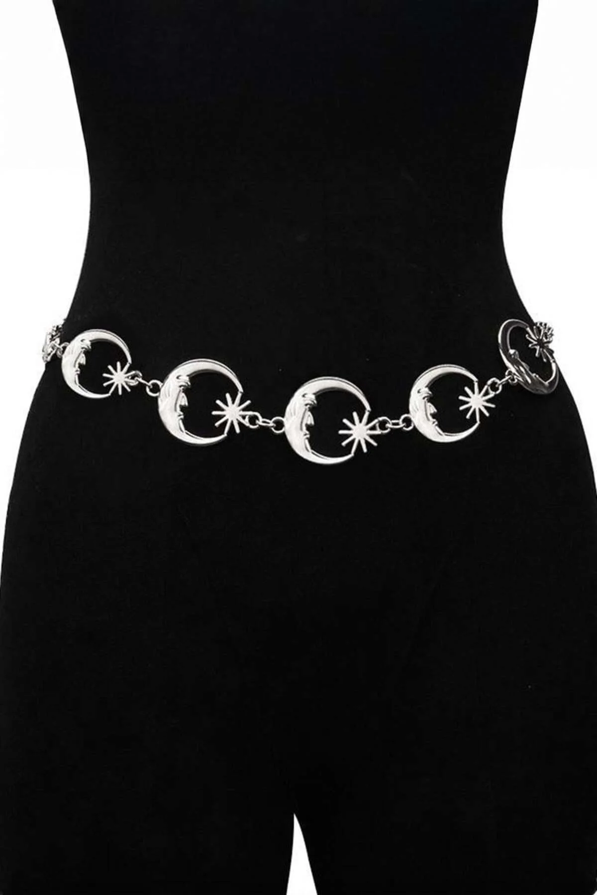 Silver Gotik Ay ve Güneş Detaylı Zincir Kemer Silver Gotik Ay ve Güneş Detaylı Zincir Kemer