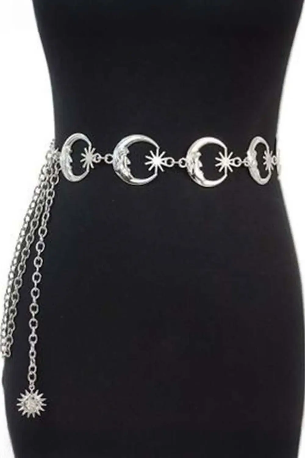 Silver Gotik Ay ve Güneş Detaylı Zincir Kemer