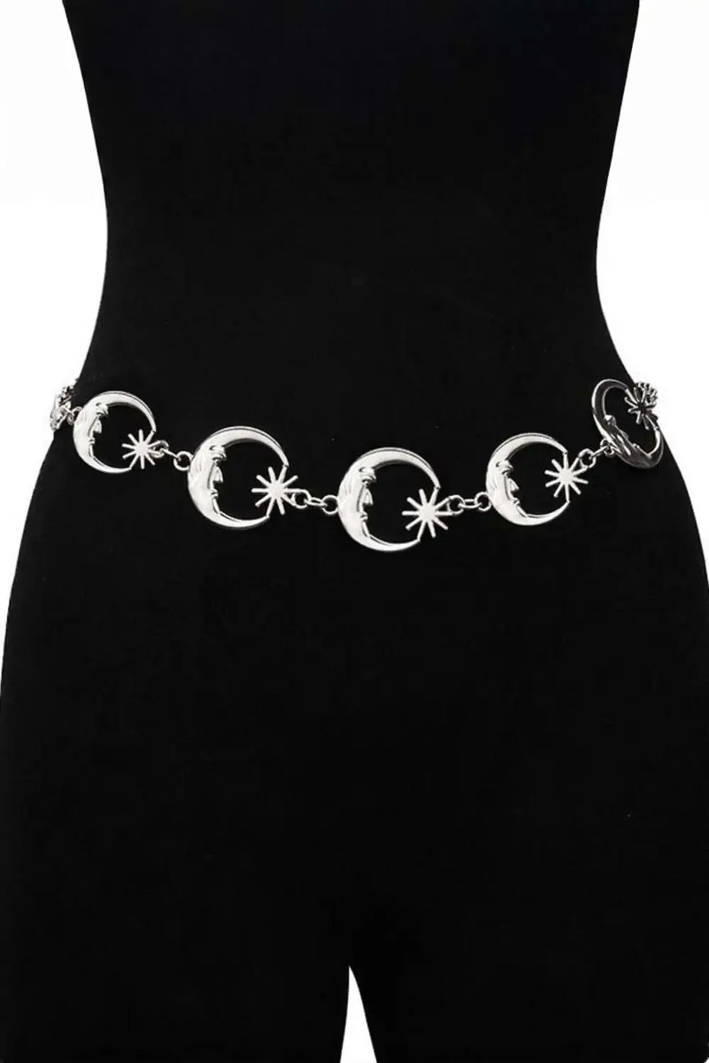 Silver Gotik Ay ve Güneş Detaylı Zincir Kemer