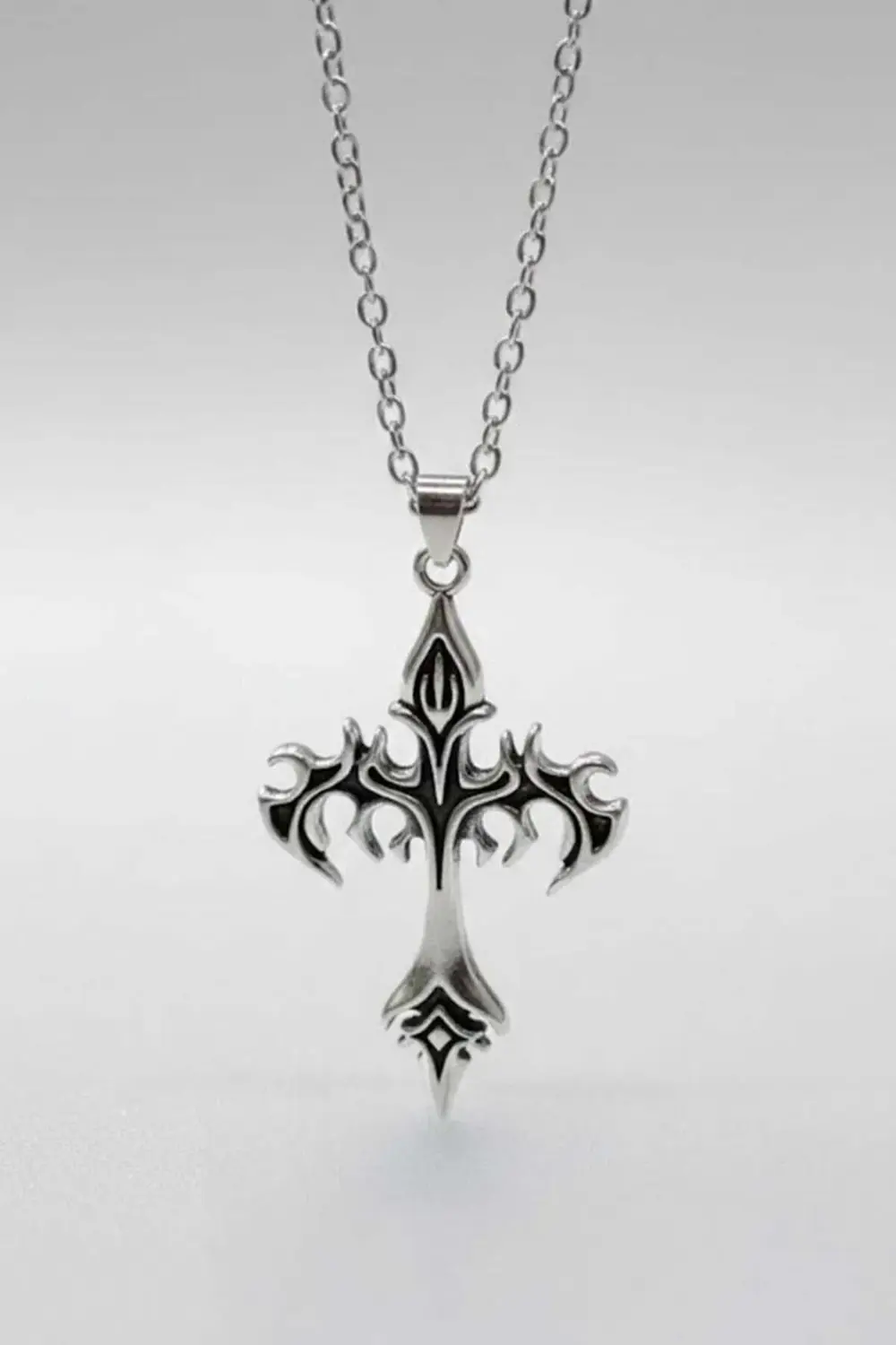 Silver Gotik Tribal Haç Kolye