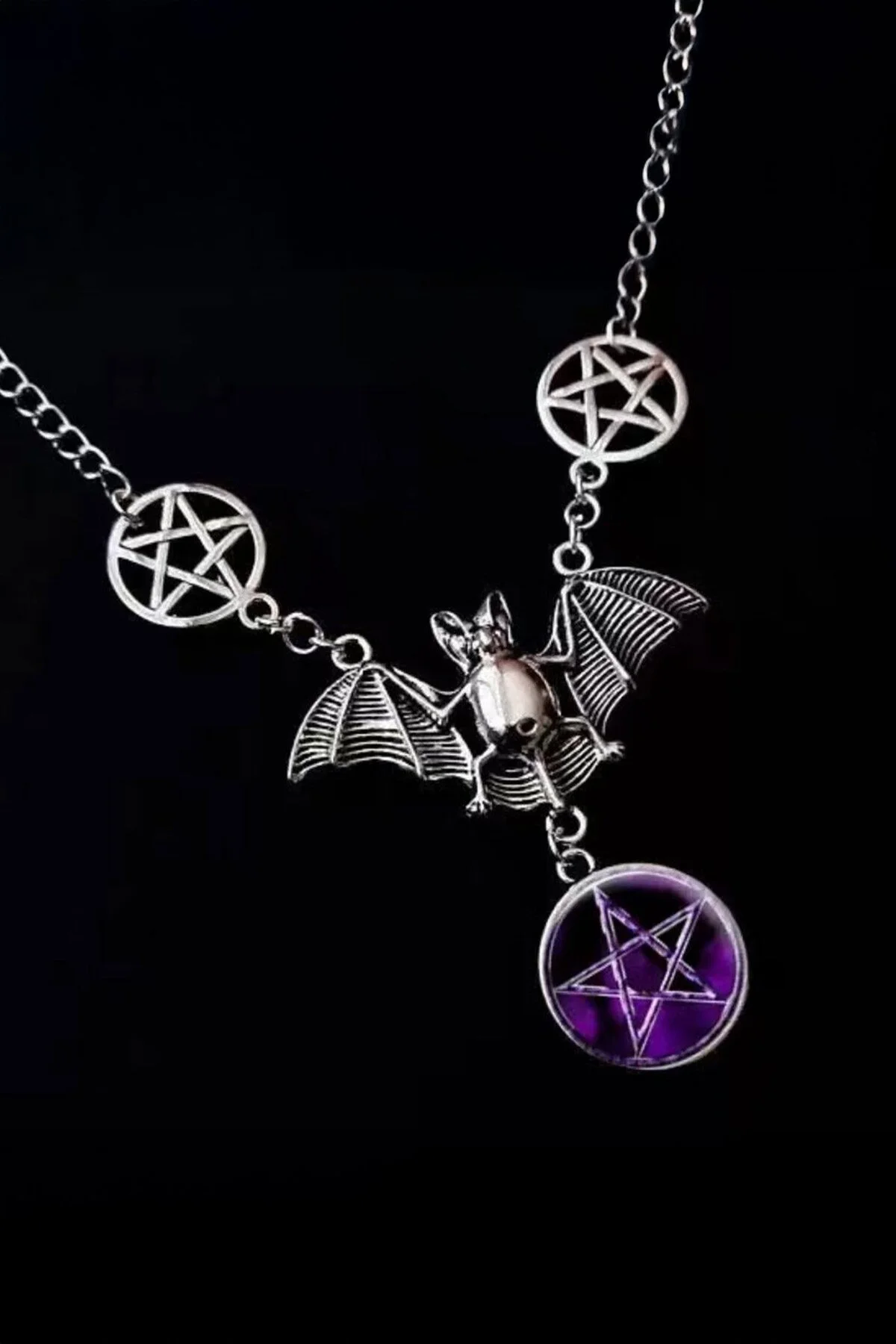 Silver Gotik Yarasa Üçlü Pentagram Kolye Silver Gotik Yarasa Üçlü Pentagram Kolye