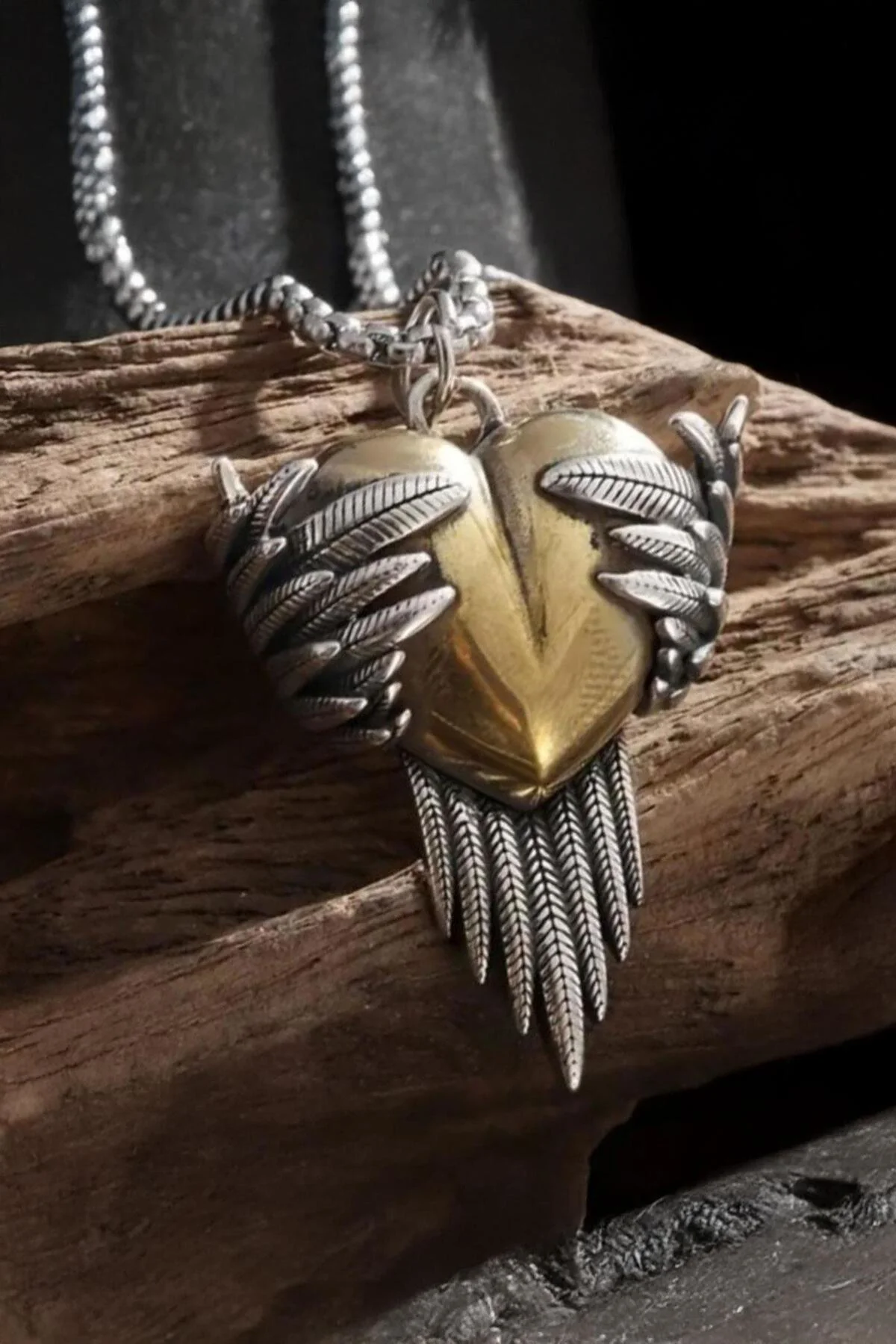 Silver Kanatlı Gold Kanatlı Antik Kolye