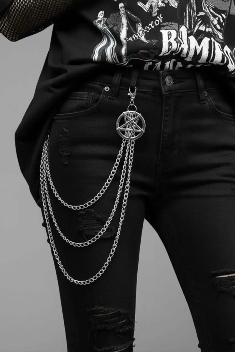 Silver Pentagram Detaylı Üçlü Pantolon Zinciri
