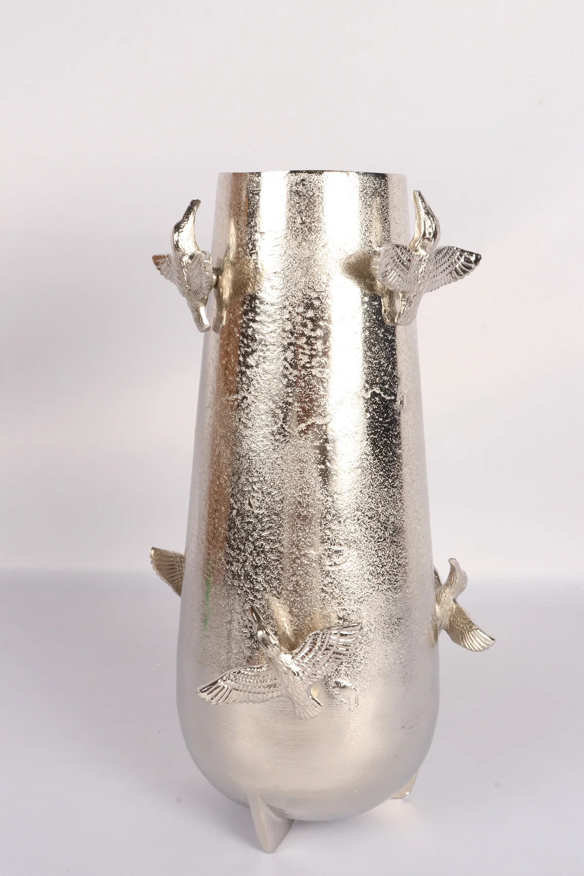 Silver Pirinç Döküm Cennet Kuşu Vazo | Lüks Dekoratif Vazo 16x31 