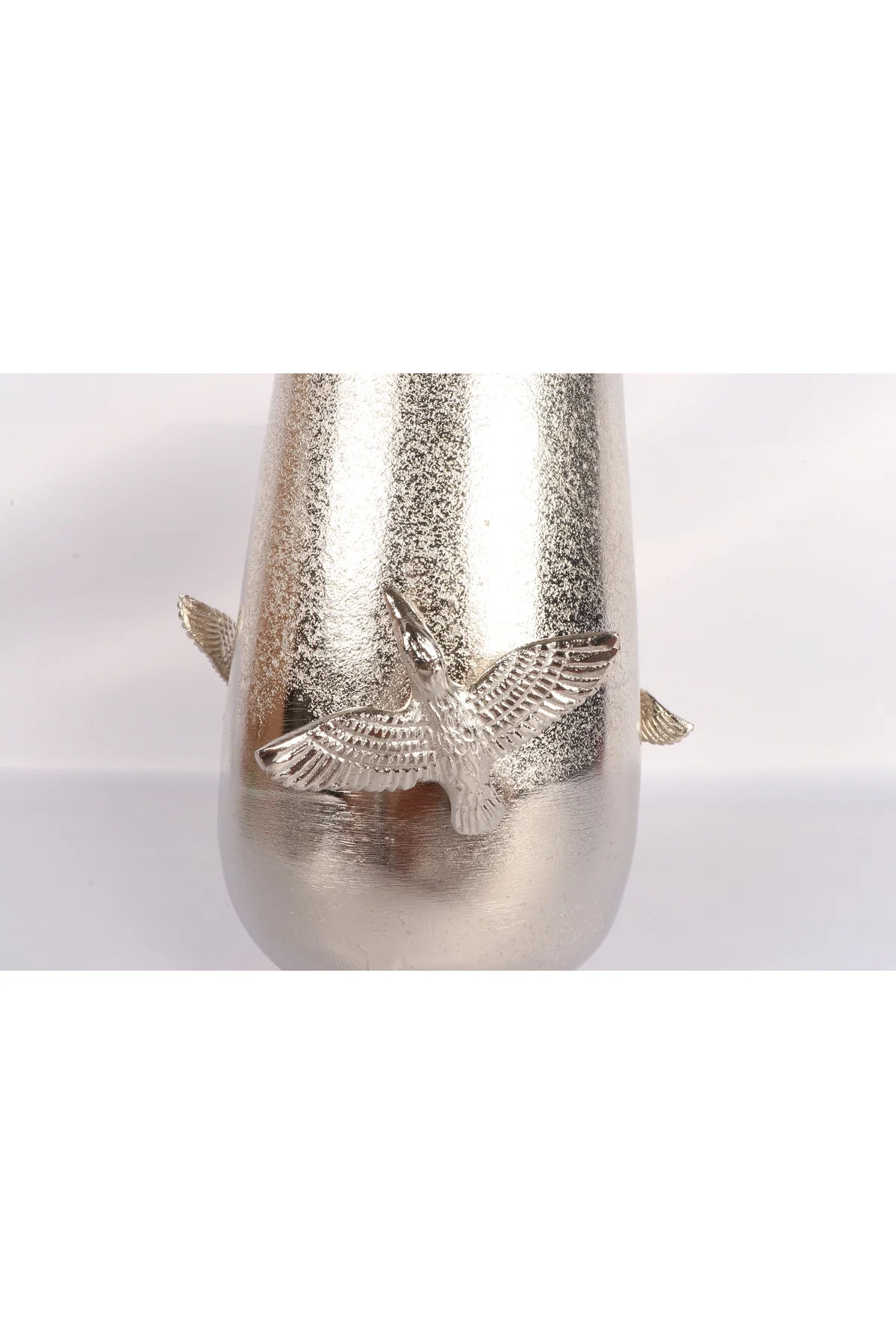 Silver Pirinç Döküm Cennet Kuşu Vazo | Lüks Dekoratif Vazo 16x31 