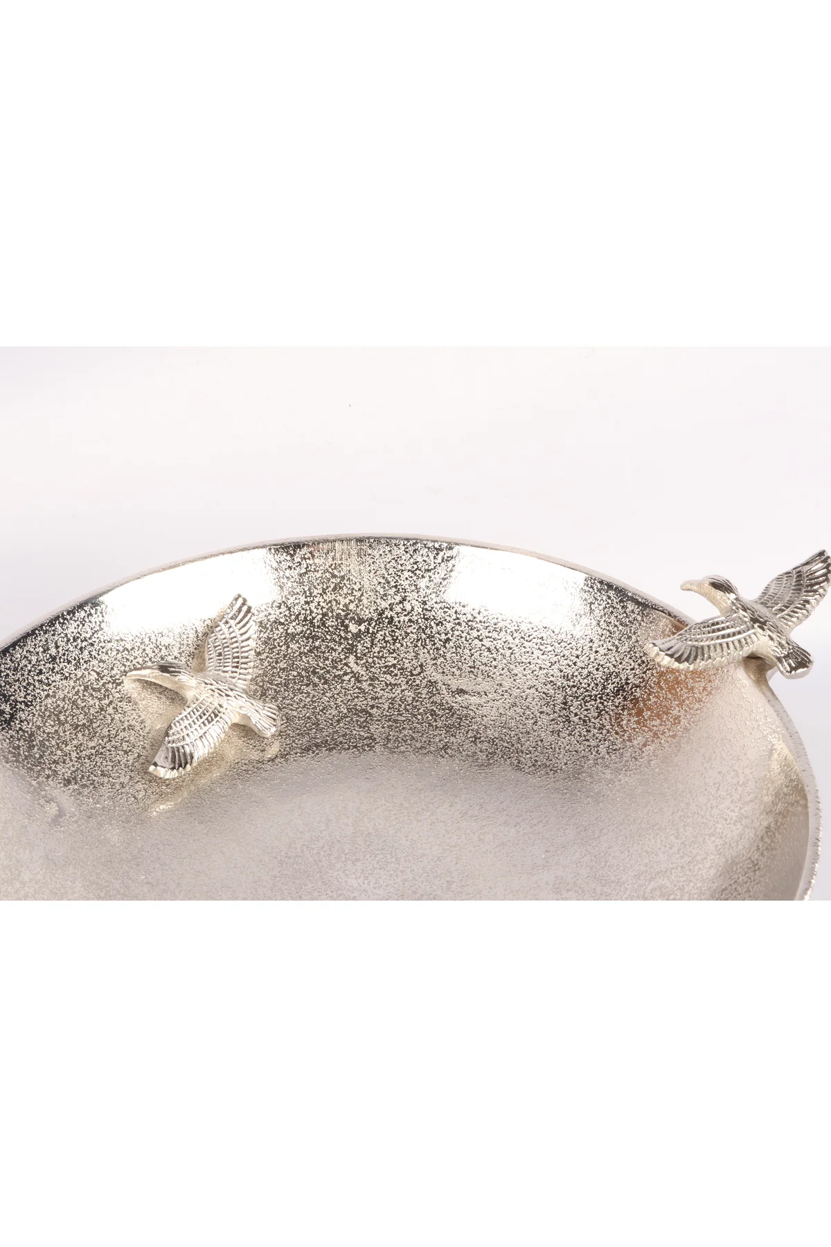 Silver Pirinç Döküm Cennet Kuşu Tabak | Lüks Dekoratif Kase 32x29