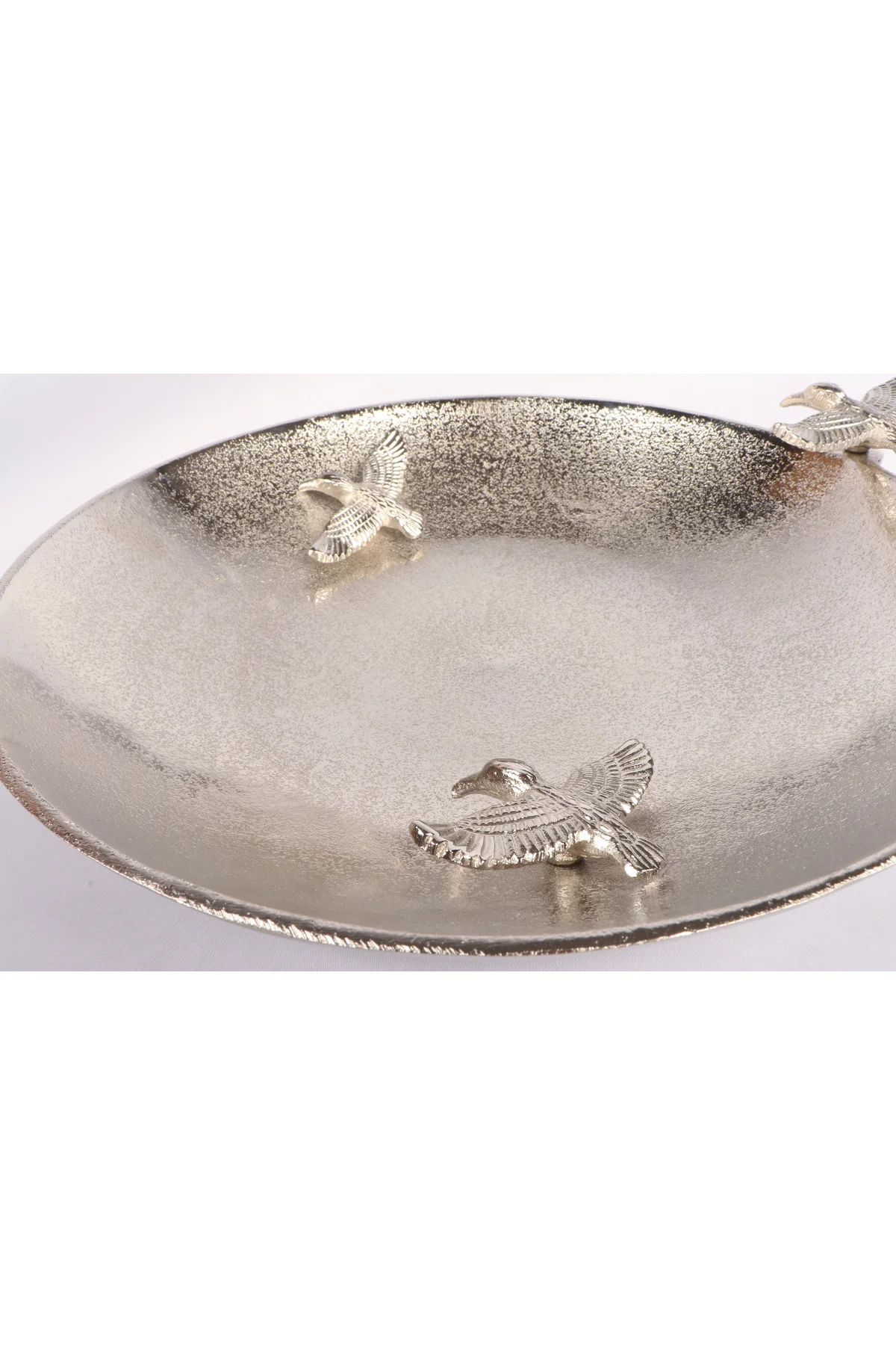 Silver Pirinç Döküm Cennet Kuşu Tabak | Lüks Dekoratif Kase 32x29