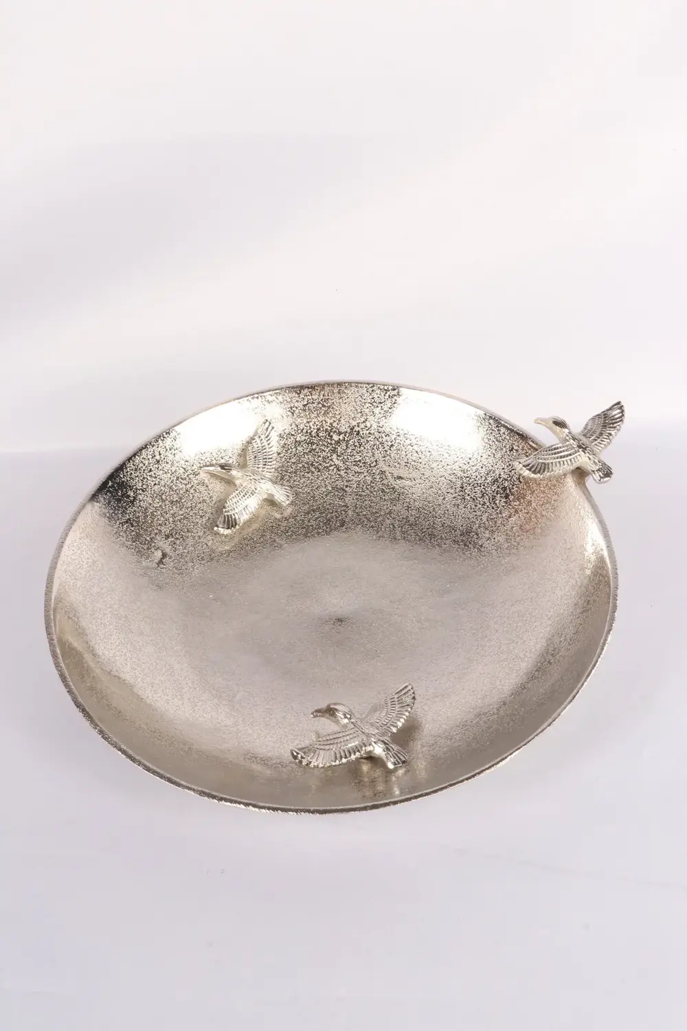 Silver Pirinç Döküm Cennet Kuşu Tabak | Lüks Dekoratif Kase 32x29