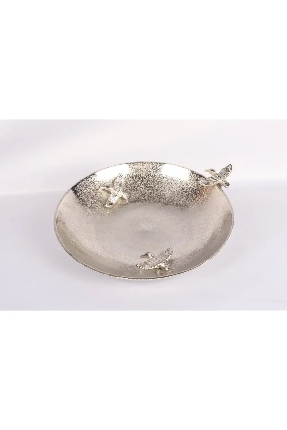 Silver Pirinç Döküm Cennet Kuşu Tabak | Lüks Dekoratif Kase 32x29