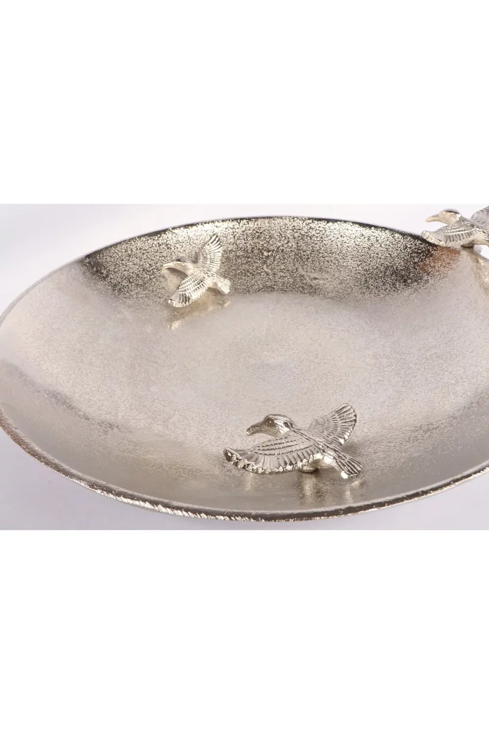 Silver Pirinç Döküm Cennet Kuşu Tabak | Lüks Dekoratif Kase 32x29