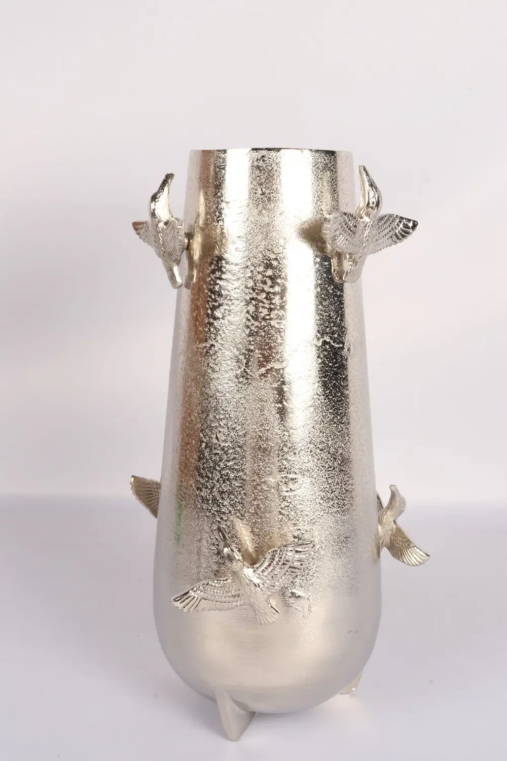 Silver Pirinç Döküm Cennet Kuşu Vazo | Lüks Dekoratif Vazo 16x31