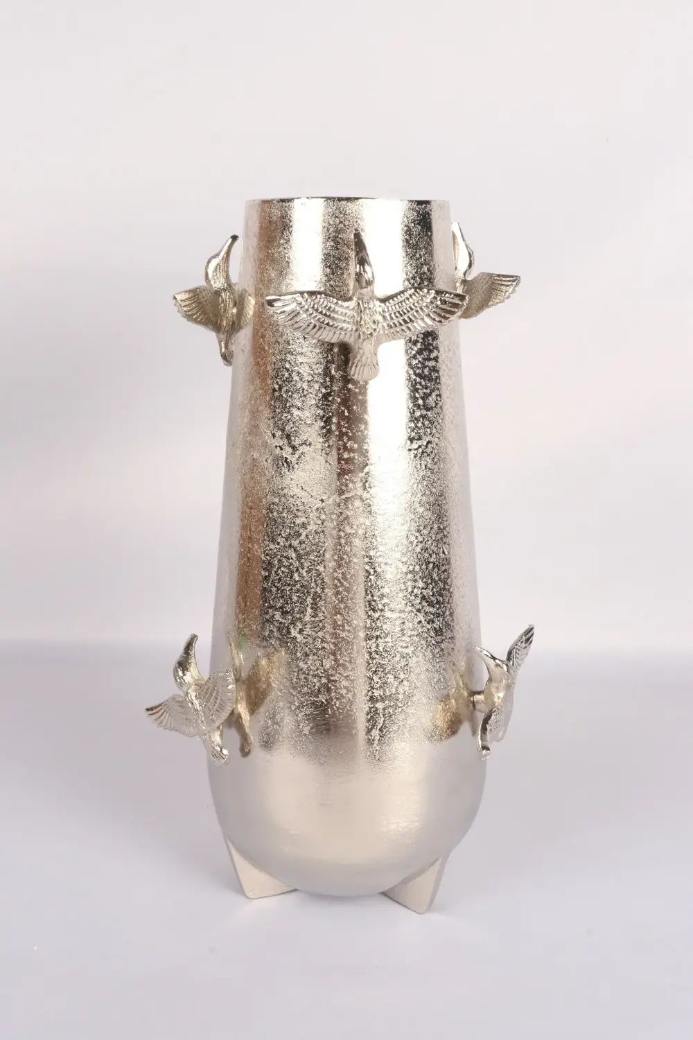 Silver Pirinç Döküm Cennet Kuşu Vazo | Lüks Dekoratif Vazo 16x31