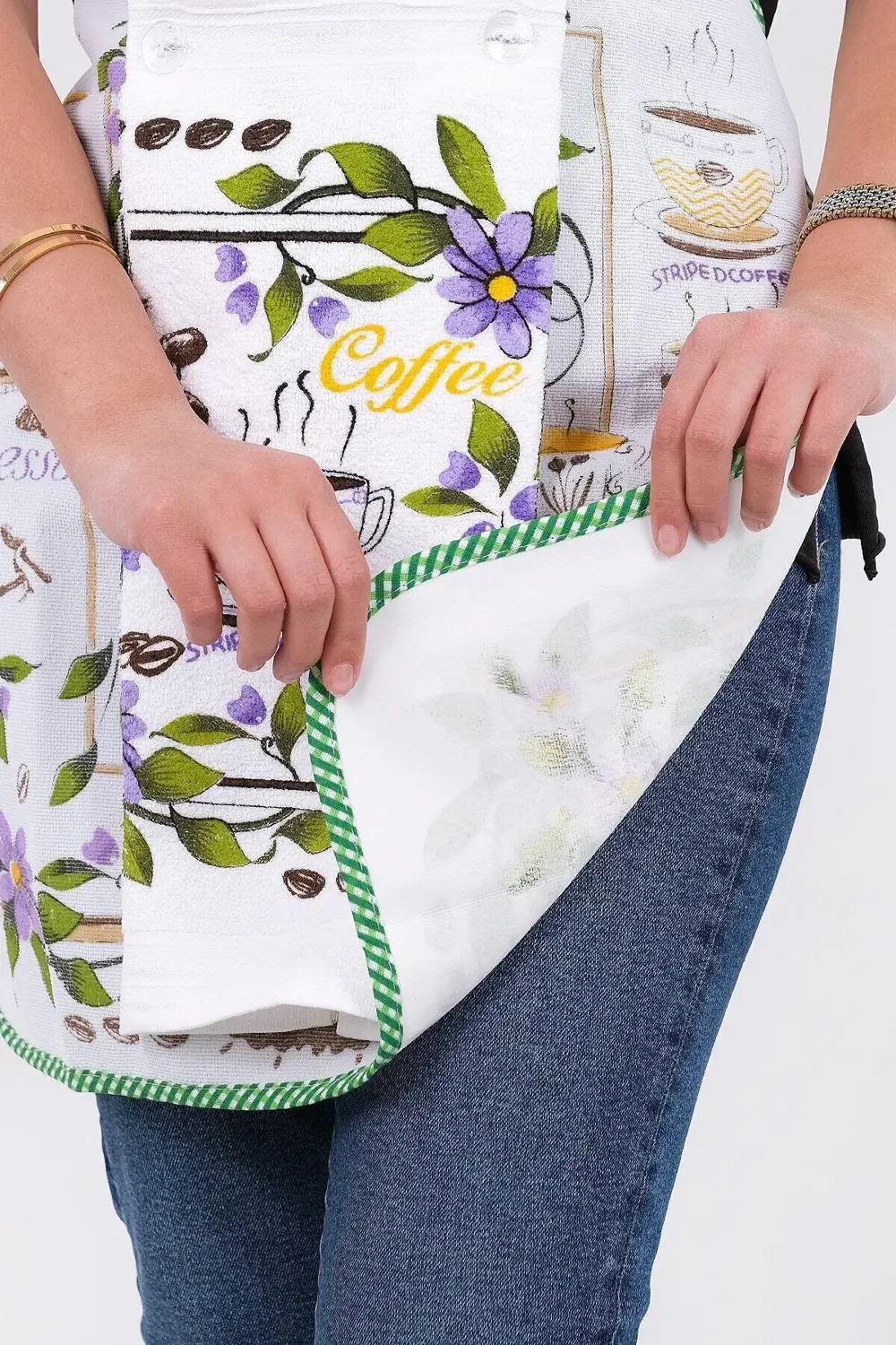 Silver Sıvı Geçirmez Mutfak Önlüğü Havlulu Mutfak Önlüğü COFFEE M