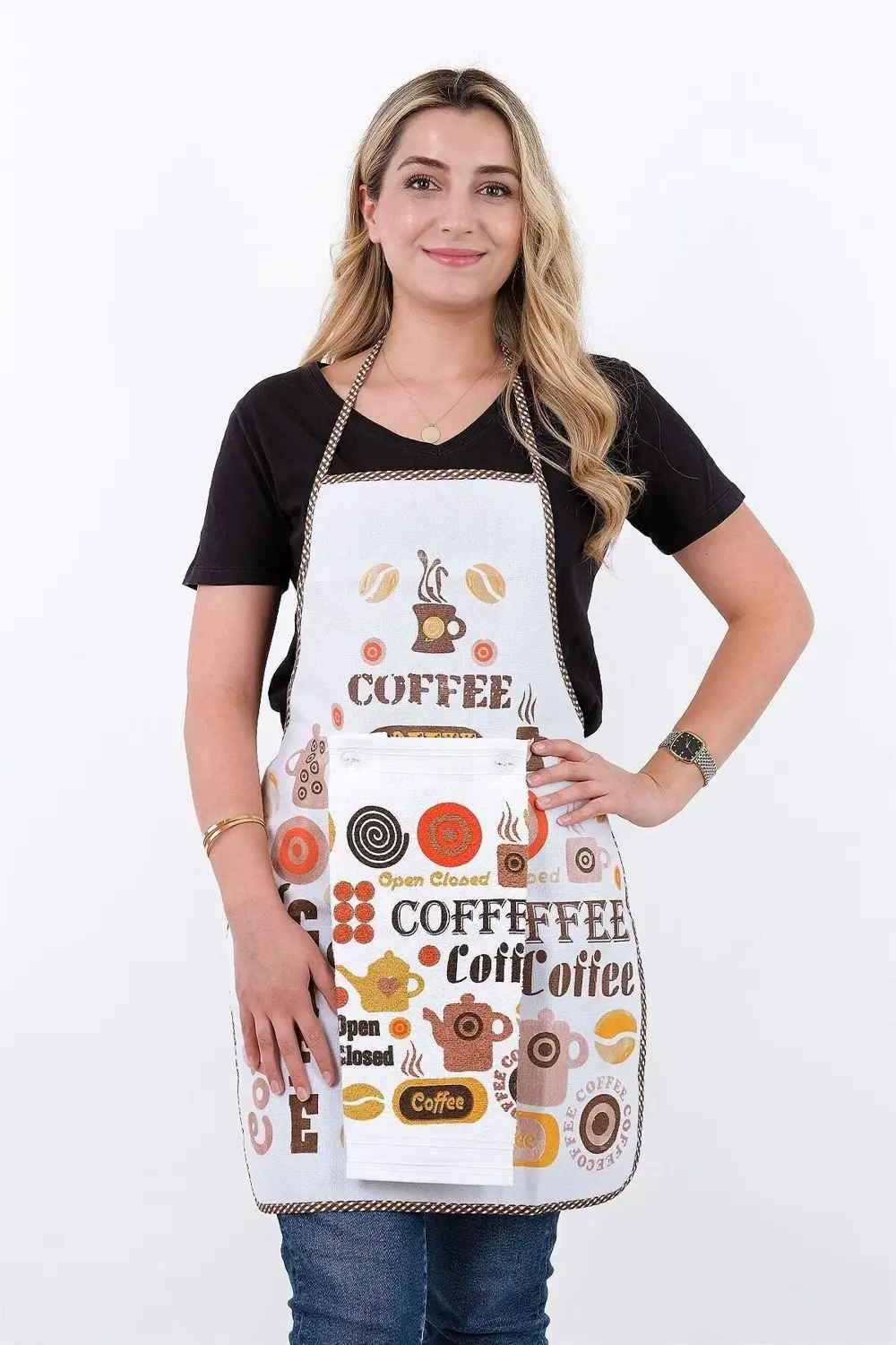 Silver Sıvı Geçirmez Mutfak Önlüğü Havlulu Mutfak Önlüğü Coffee T