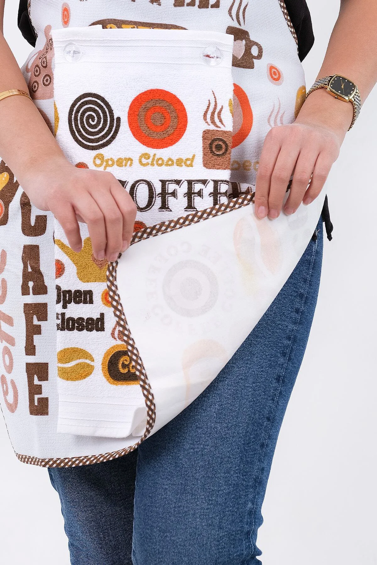 Silver Sıvı Geçirmez Mutfak Önlüğü Havlulu Mutfak Önlüğü Coffee T