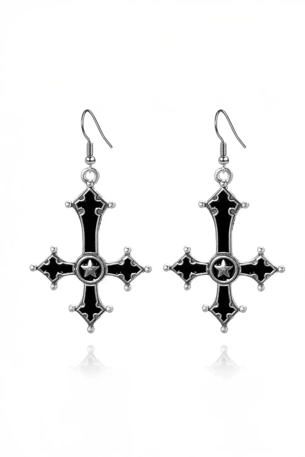 Silver Siyah Ters Cross Gotik Küpe Silver Siyah Ters Cross Gotik Küpe