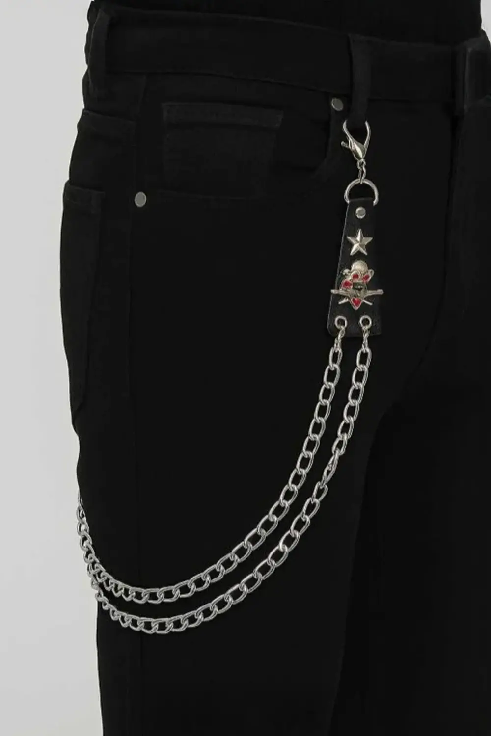 Silver Star and Skull Detaylı Çift Zincirli Gotik Pantolon Zincir