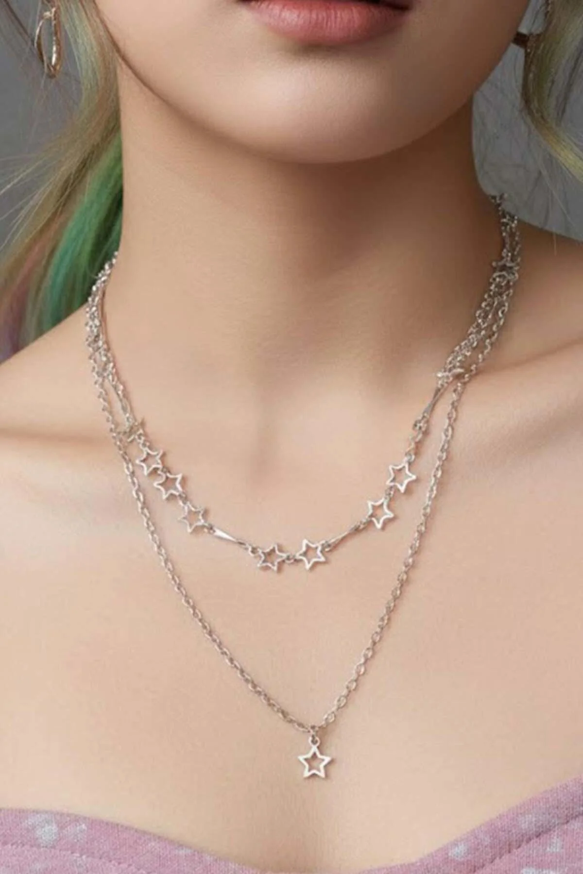 Silver Star Çift Zincirli Kolye Silver Star Çift Zincirli Kolye