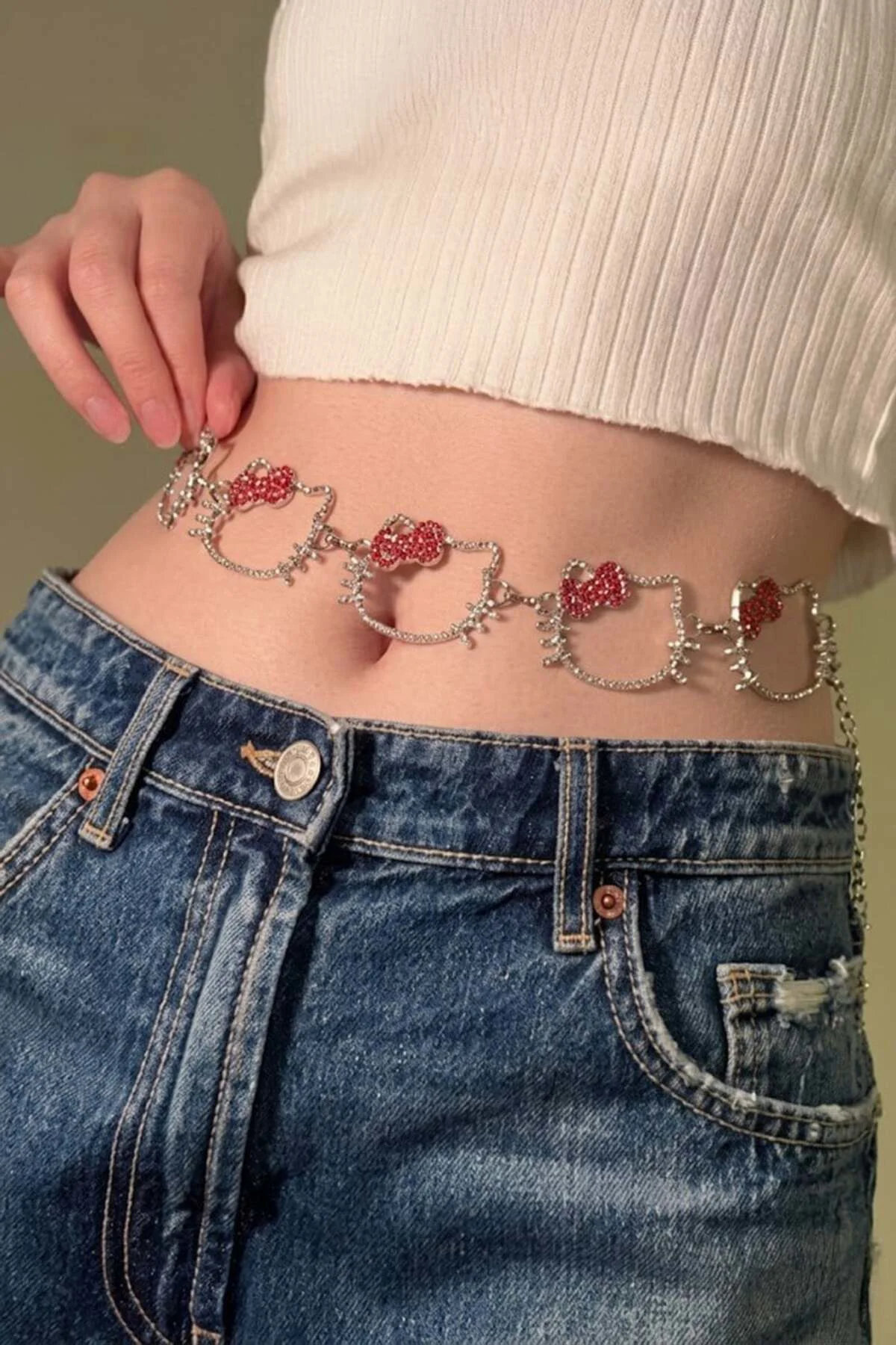 Silver Taşlı Hello Kitty Bel Zinciri