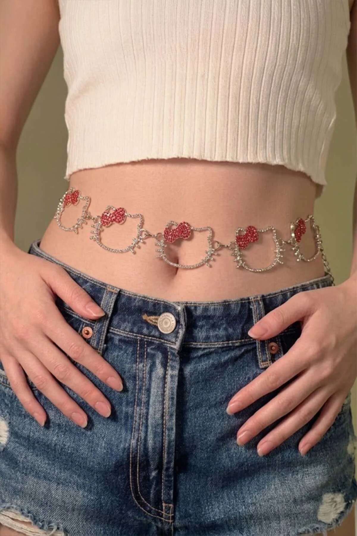 Silver Taşlı Hello Kitty Bel Zinciri