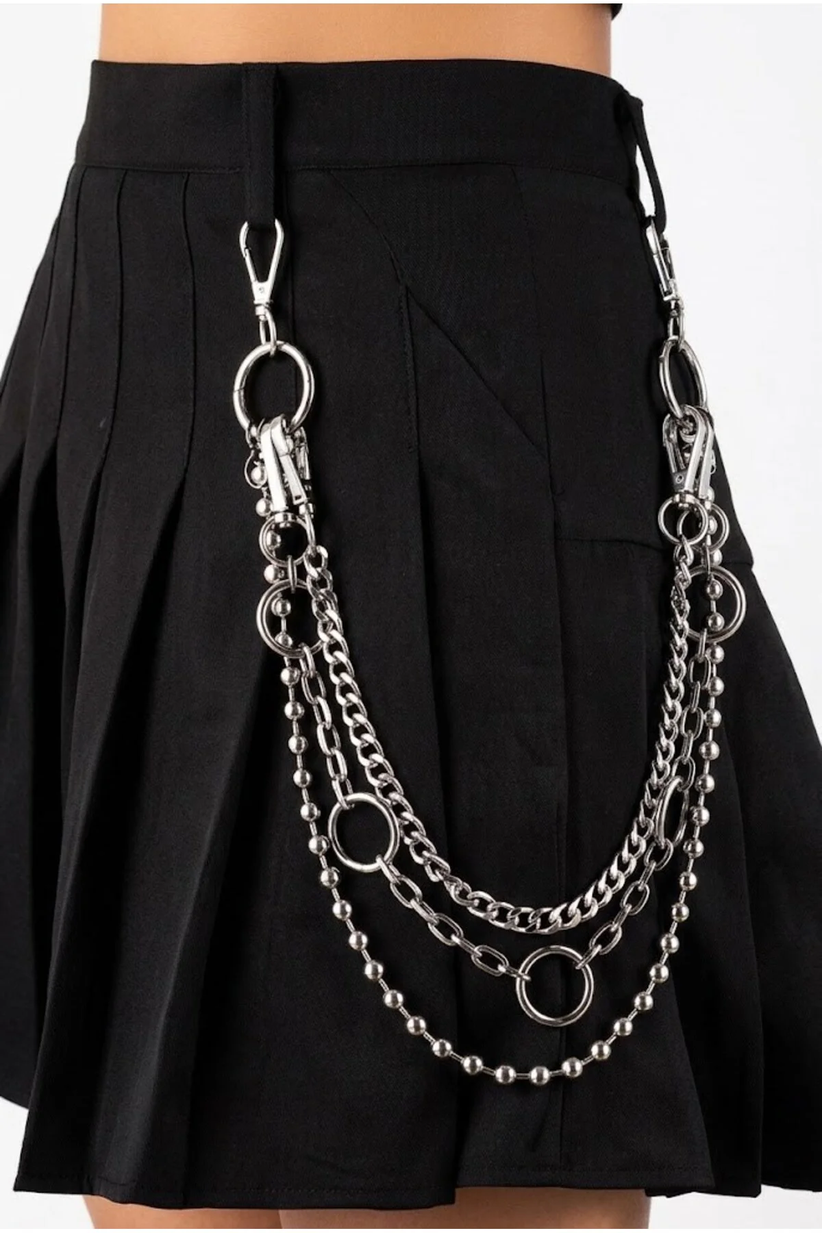 Silver Üç Şeritli Halkalı Gotik Pantolon Zinciri Silver Üç Şeritli Halkalı Gotik Pantolon Zinciri