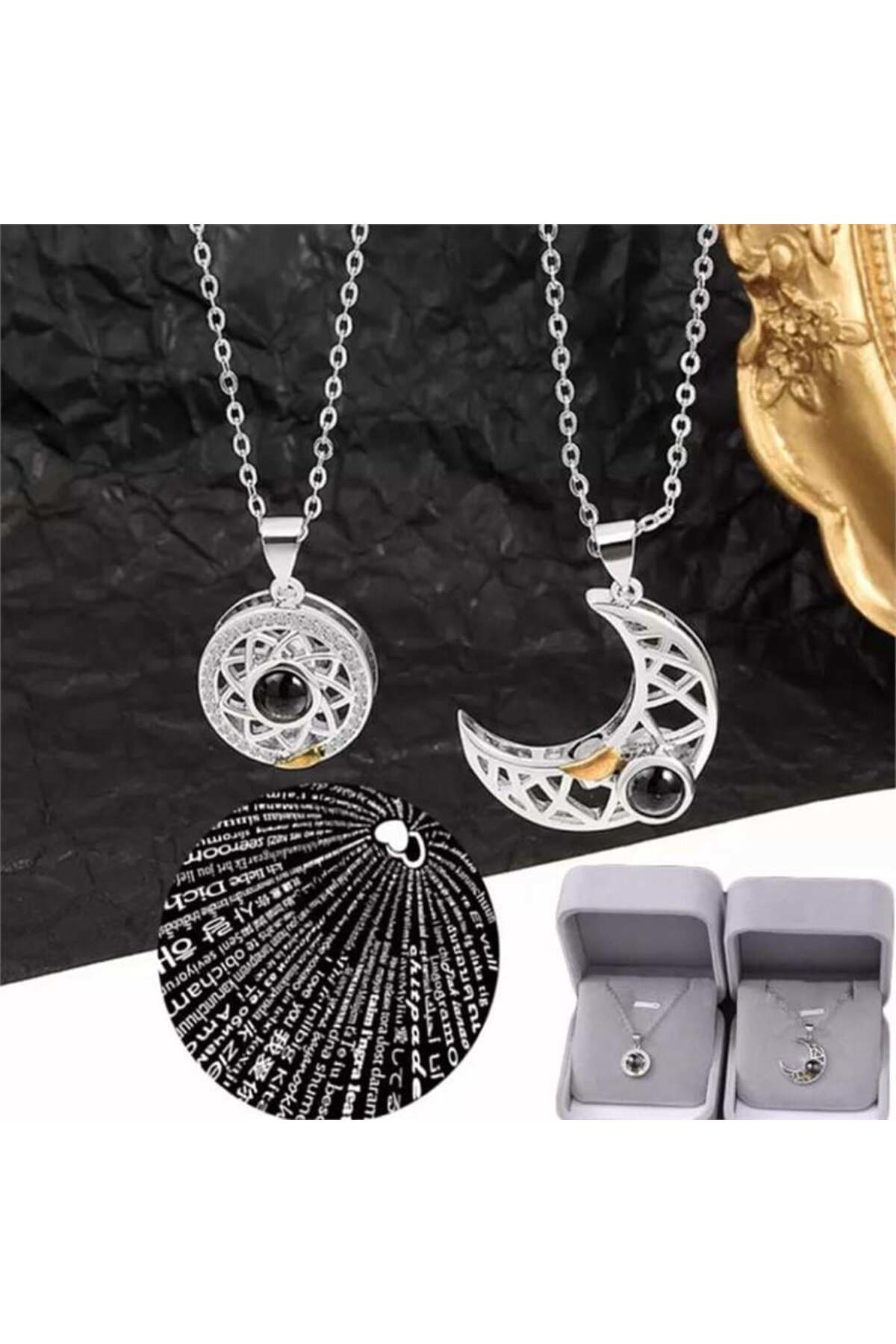 Silver Yuvarlak 100 Dilde Seni Seviyorum Çift Kolye