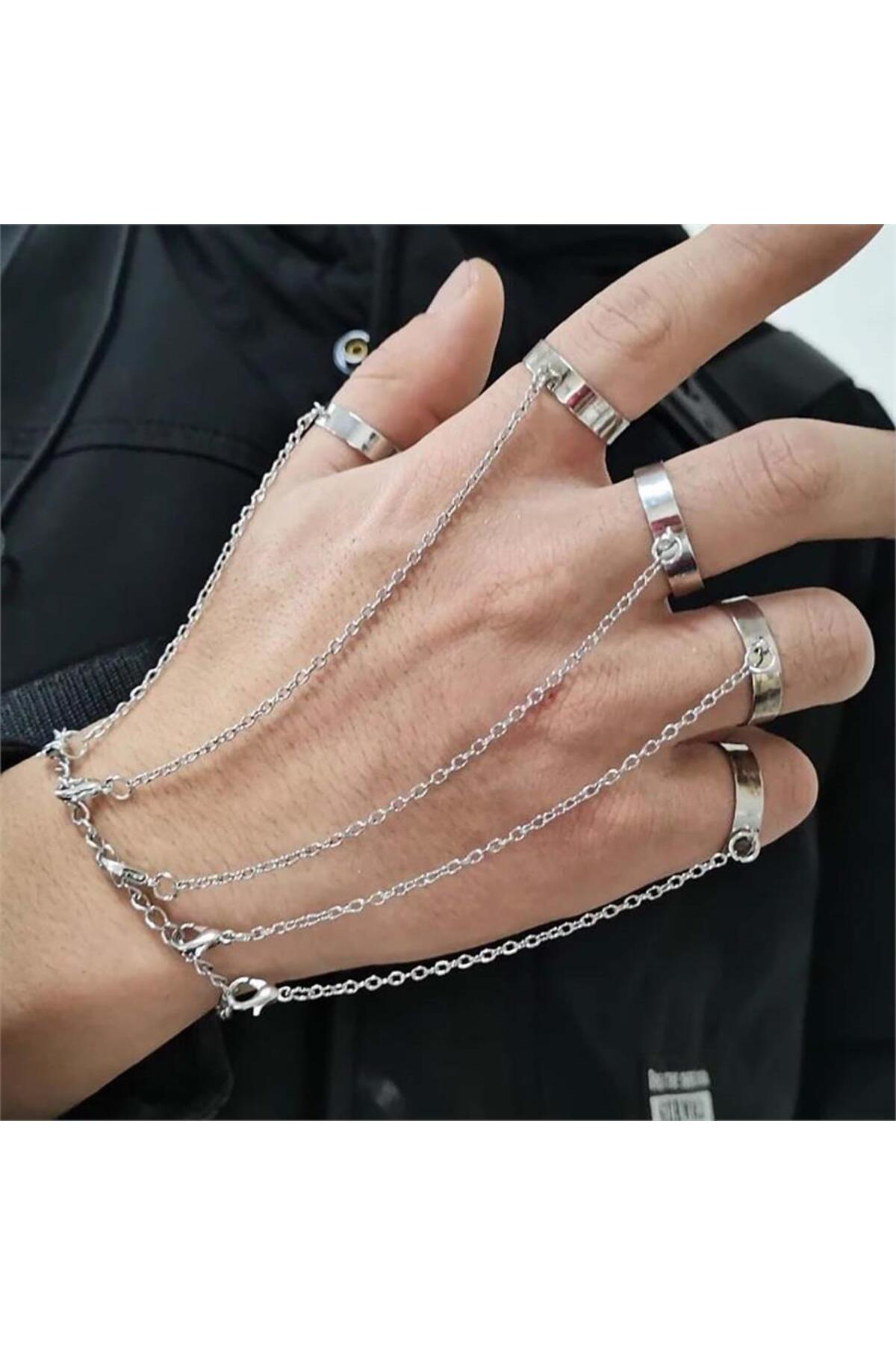 Silver Zincir Bileklikli 5'Li Yüzük