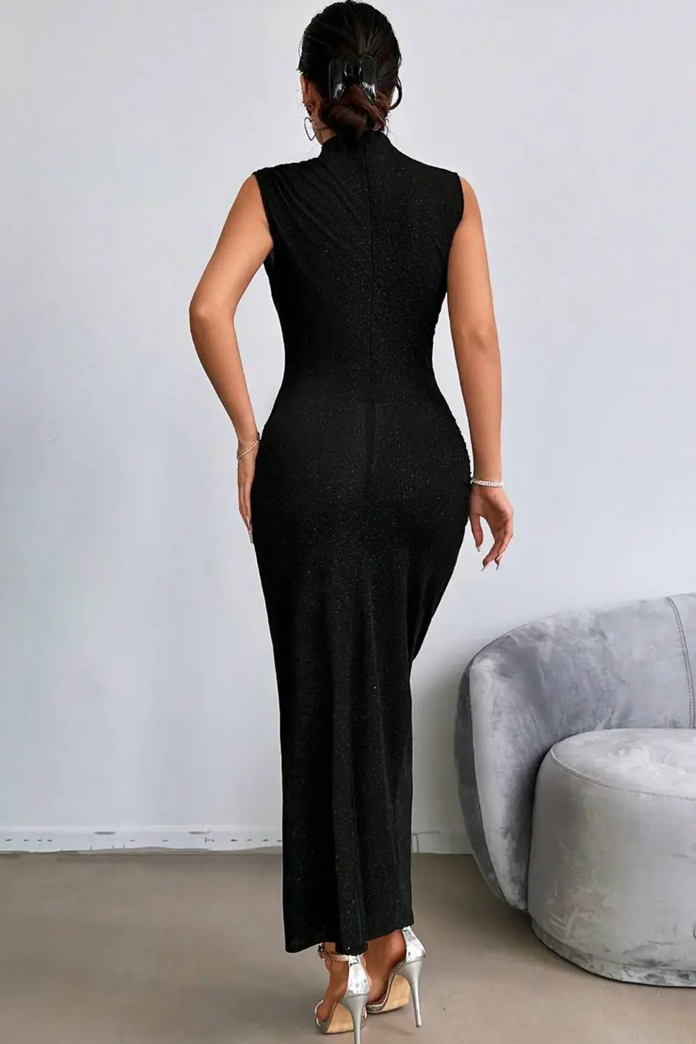 Fiolin Sim Detaylı Drapeli Abiye Elbise