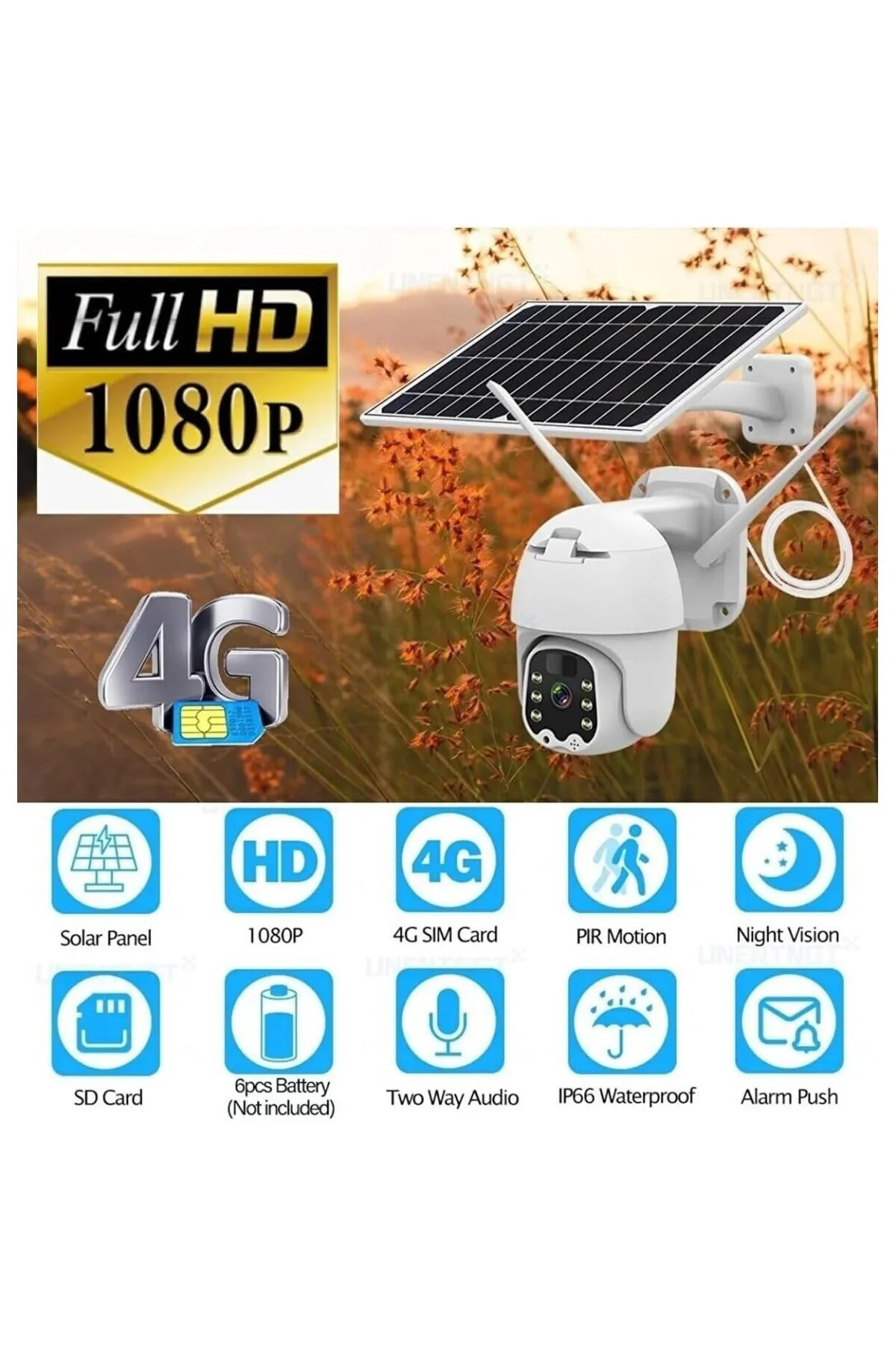 Sim Kartlı 4g Ptz 360 Hareketli Solar Güneş Enerjili 1080p Kamera Türkçe Program Son Sürüm