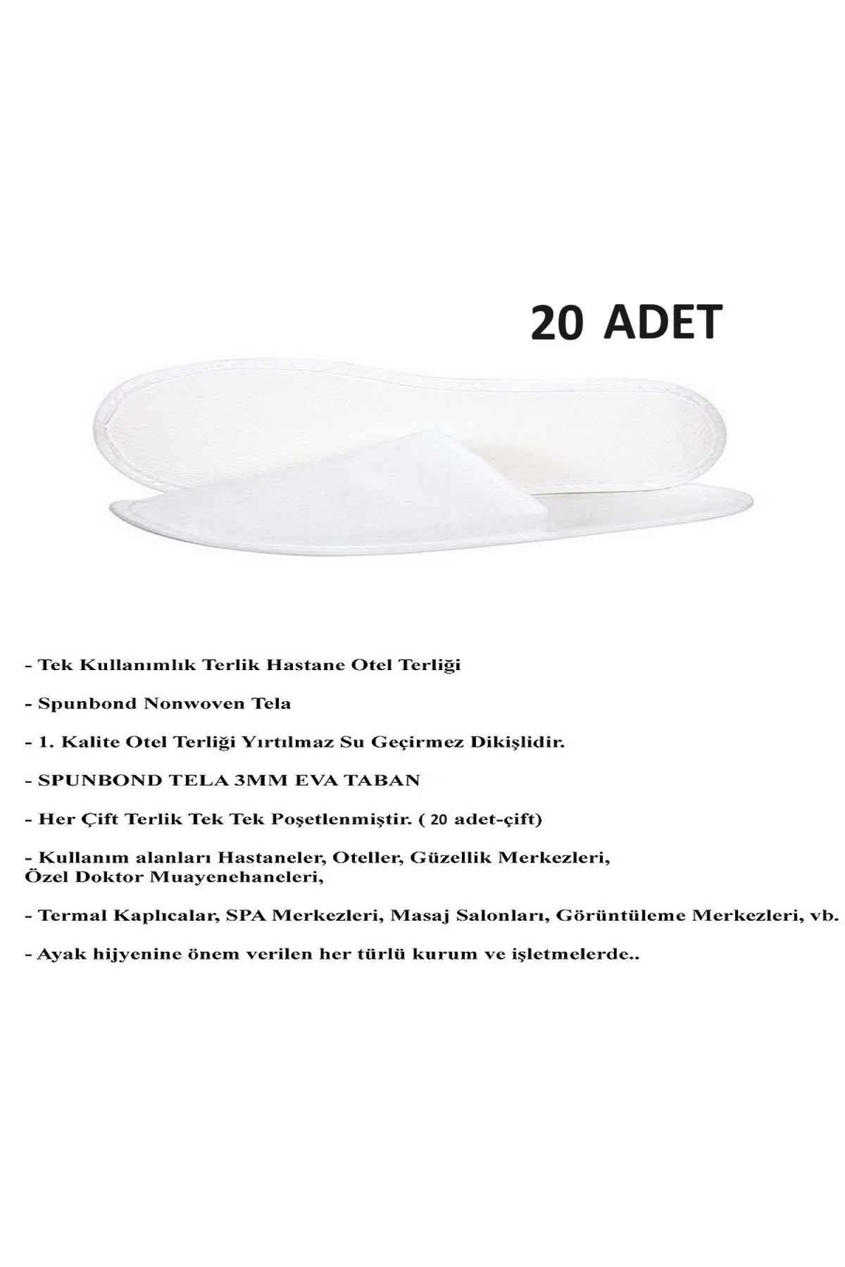SİMEREV GLOBAL  20 Adet  Tek Kullanımlık Otel Terliği Çiftli Beya