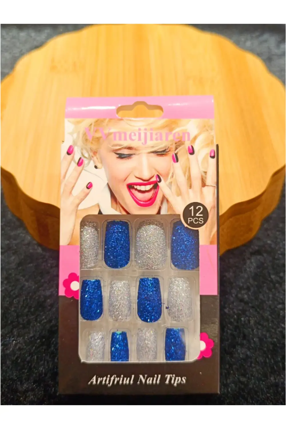 Simli Çift Renk Takma Tırnak