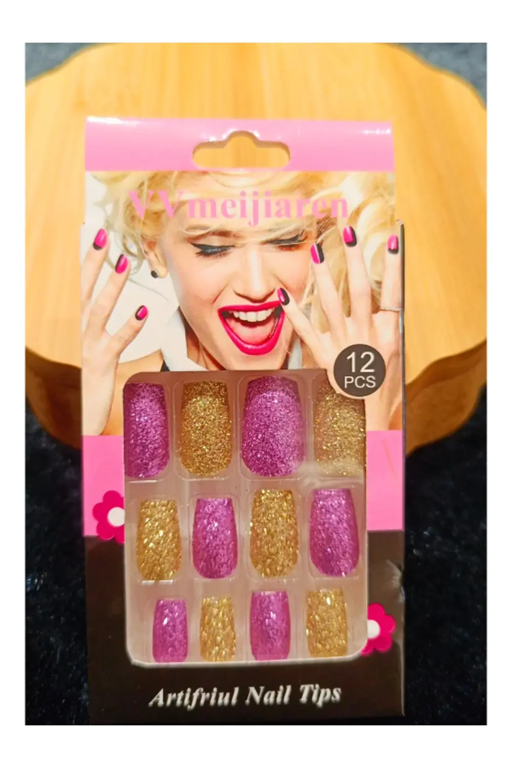 Simli Çift Renk Takma Tırnak