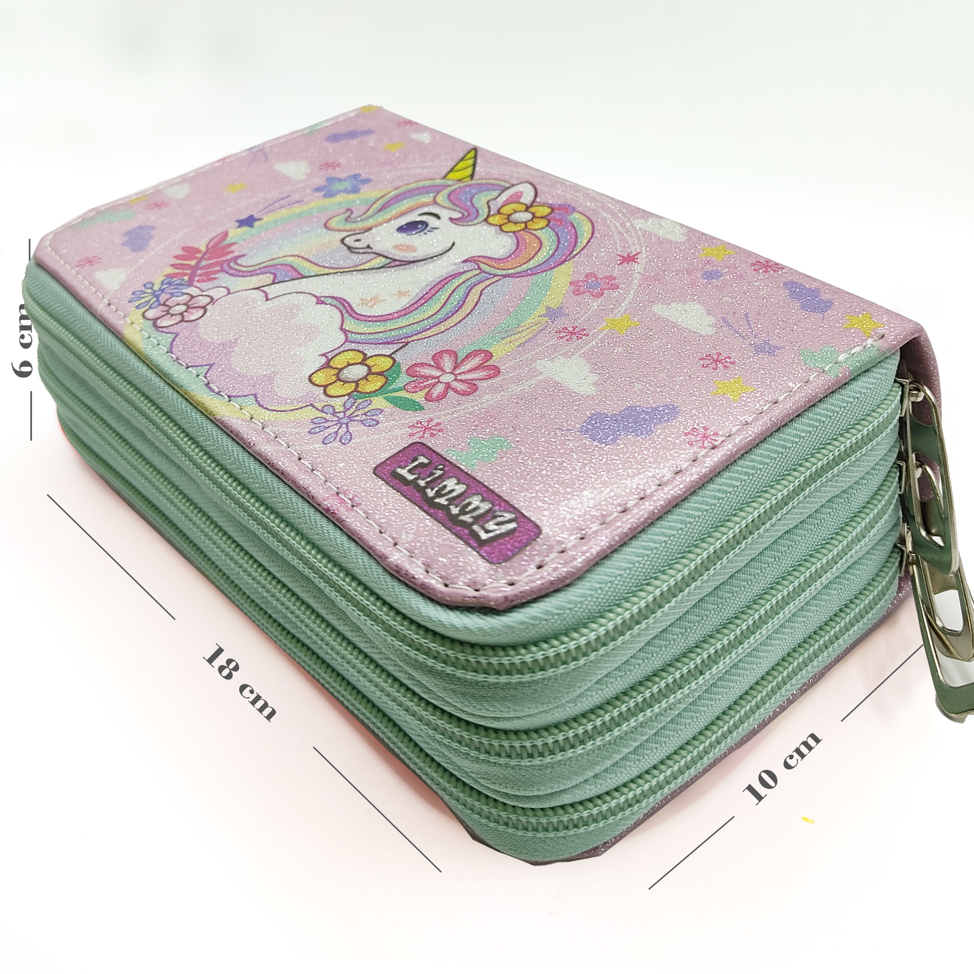 Simli Işıltılı Bahar Unicorn Kalem Kutusu Vegan Deri Kalemkutu Üç