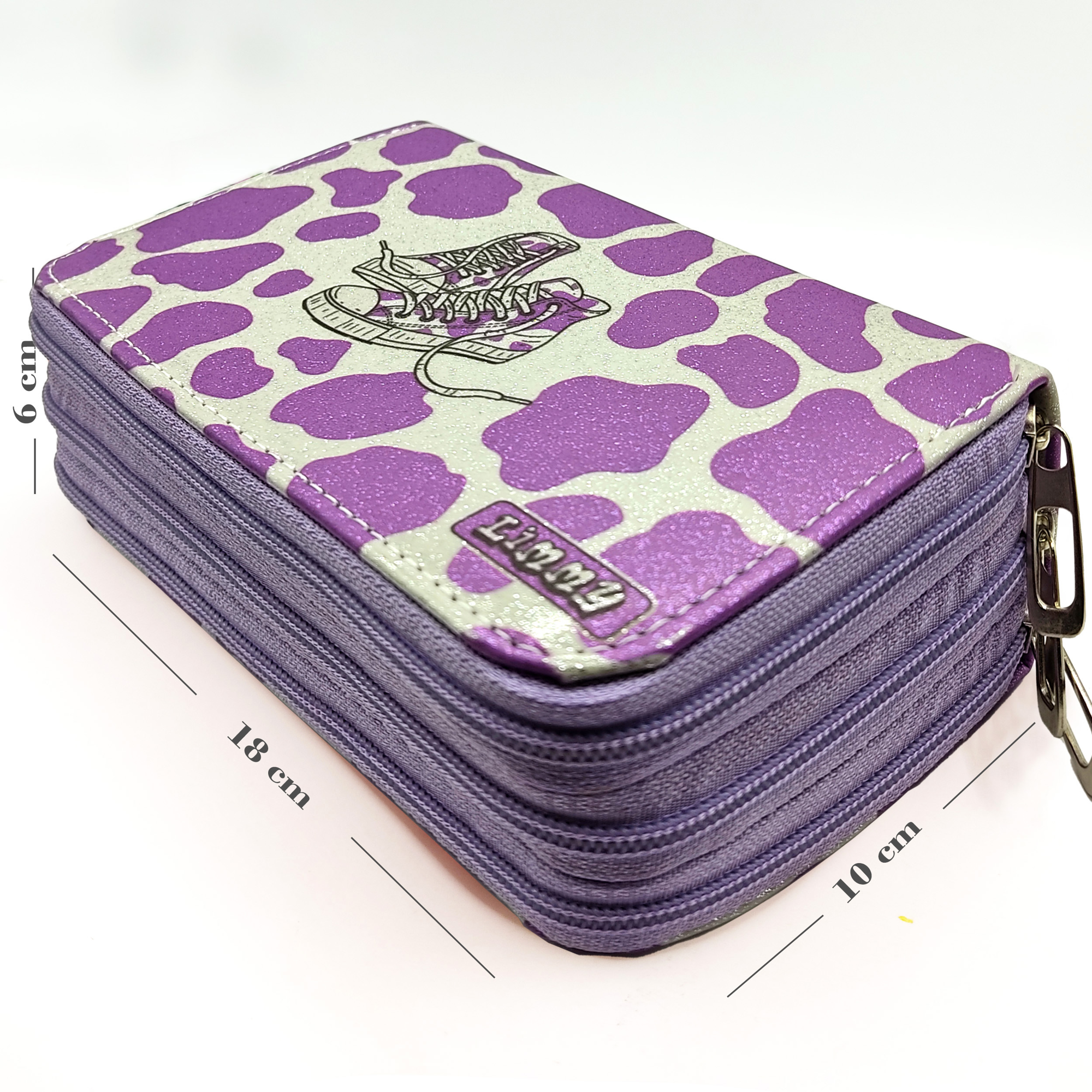 Simli Işıltılı inek Kalem Kutusu Vegan Deri Kalemkutu Üç Bölmeli 