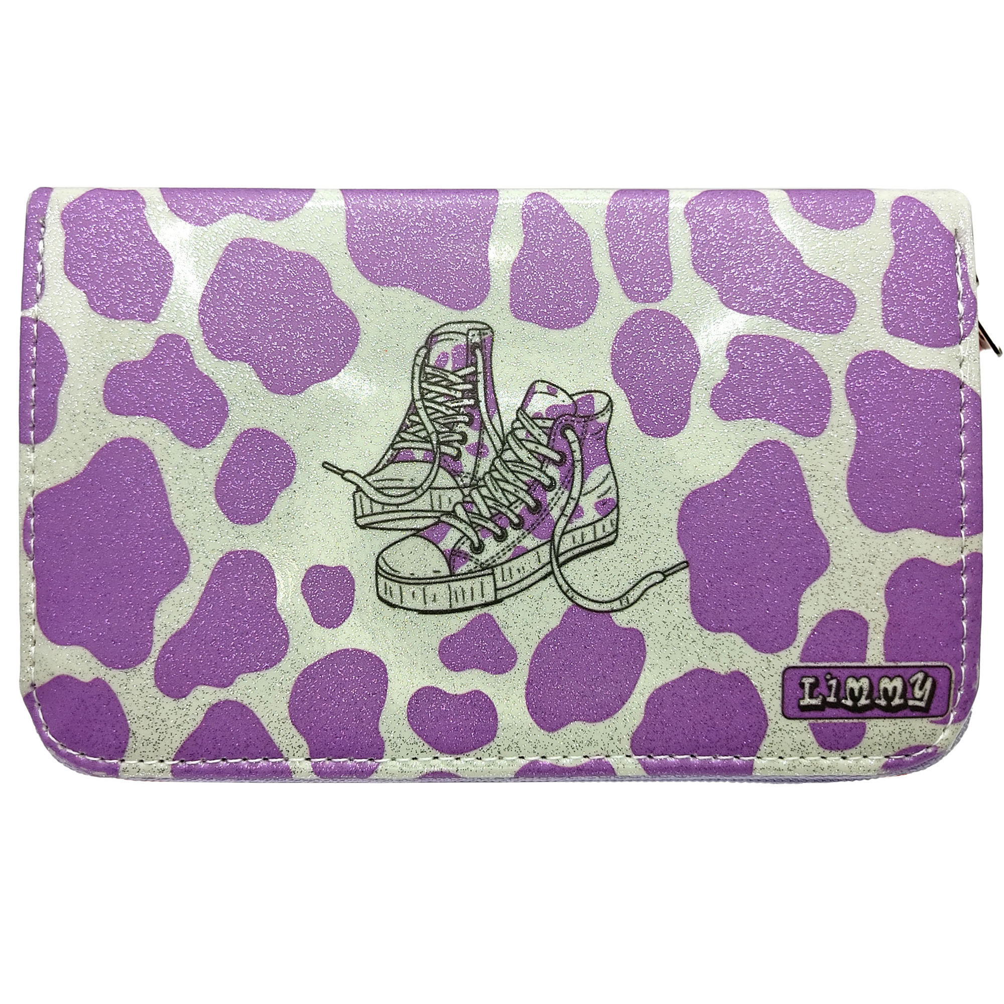 Simli Işıltılı inek Kalem Kutusu Vegan Deri Kalemkutu Üç Bölmeli 