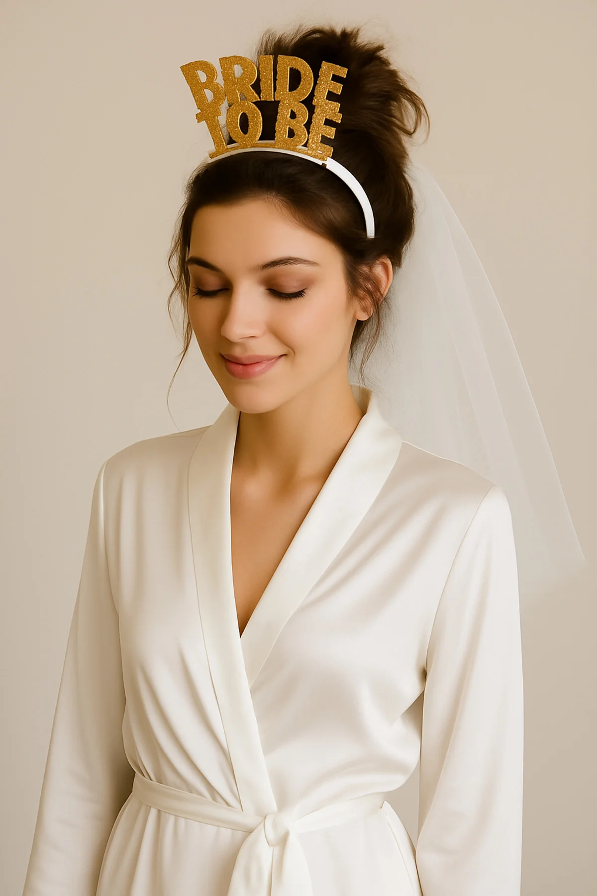 Simli Keçe Gold Bride Tobe Yazılı Taç - Beyaz, Bekarlığa Veda ve Kına Partisi Tacı Aksesuarı