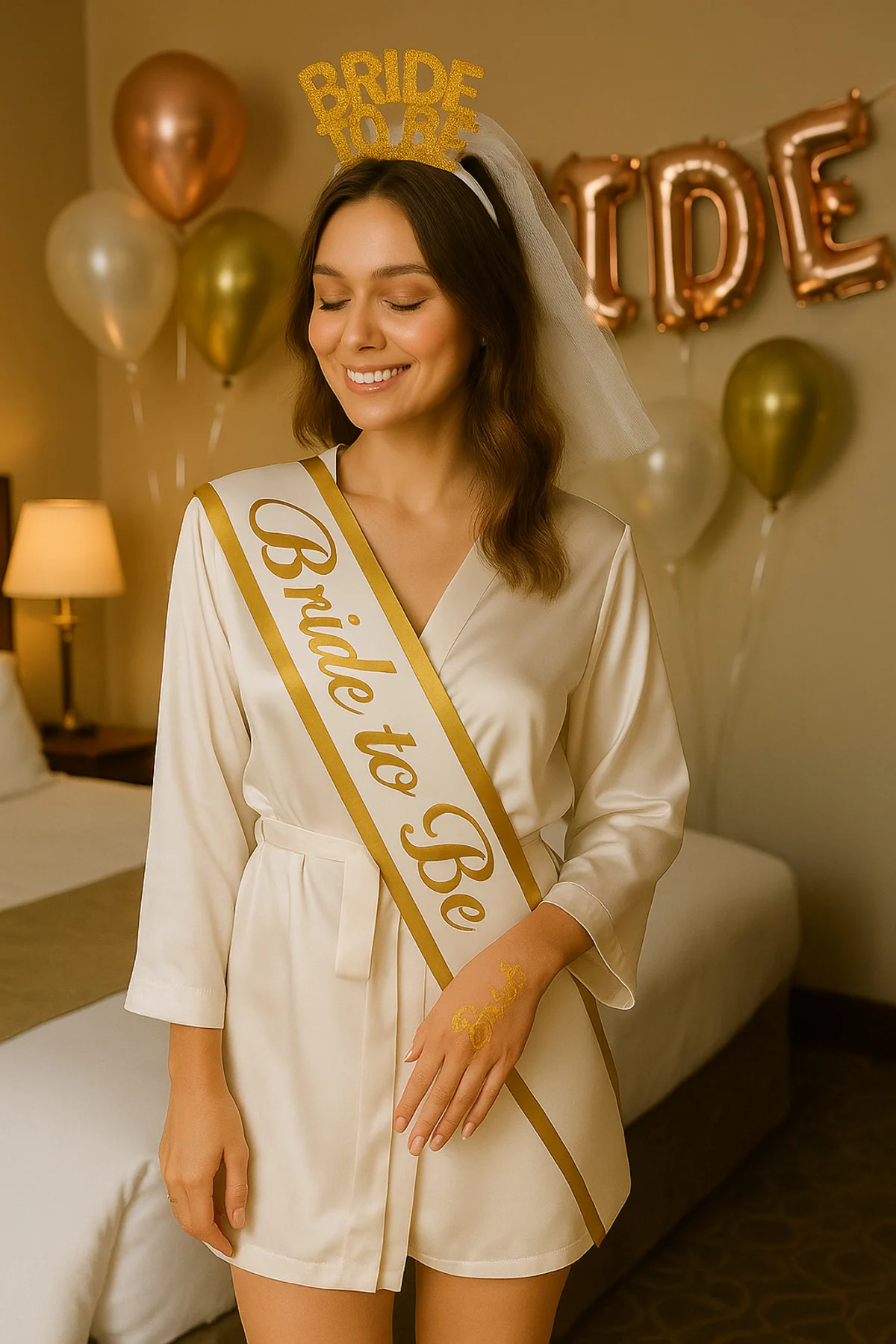 Simli Keçe Gold Bride Tobe Yazılı Taç - Beyaz, Bekarlığa Veda ve Kına Partisi Tacı Aksesuarı