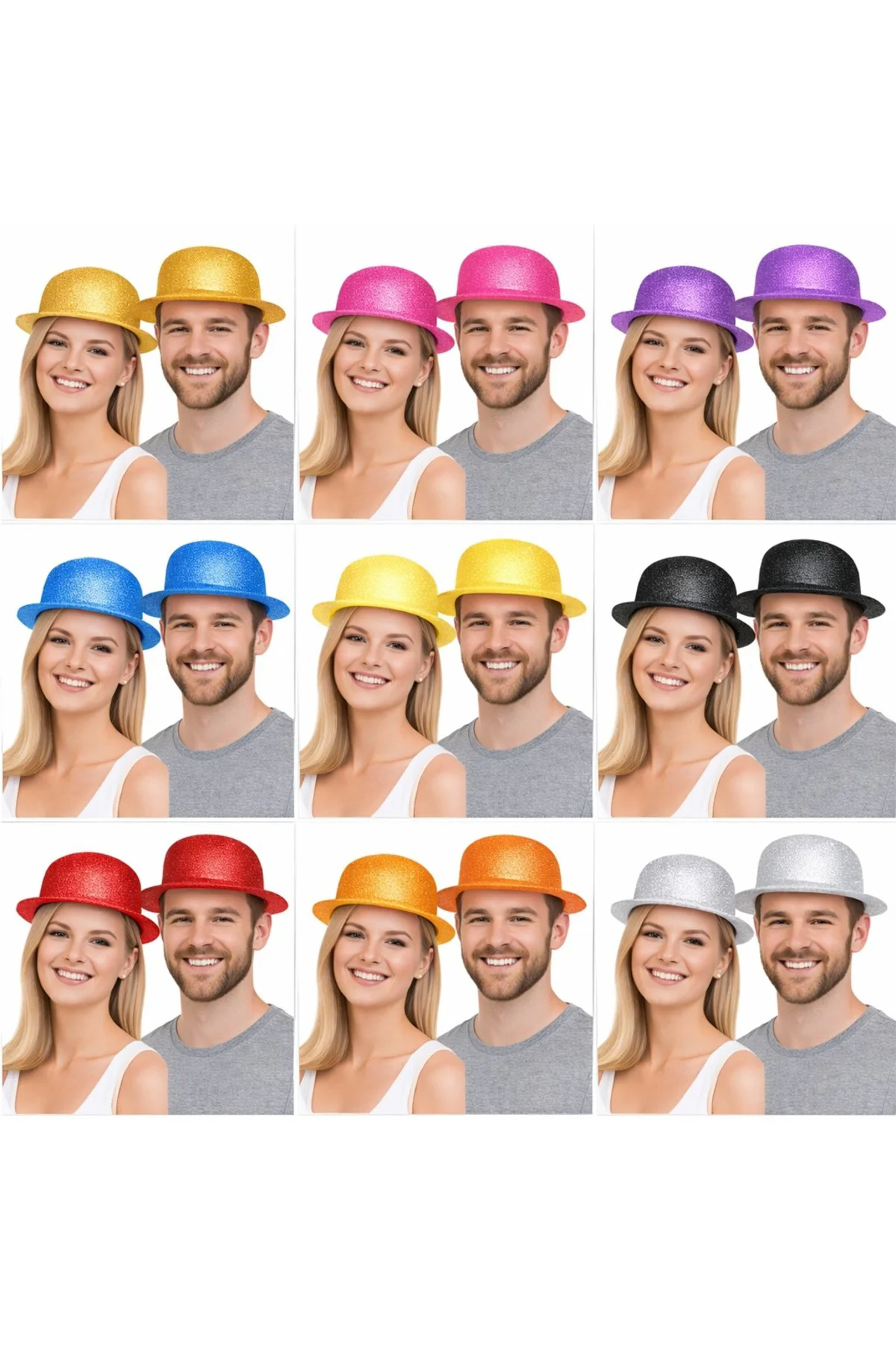 Simli Melon Şapka 9’lu Set - 9 Renk Parti ve Kostüm Şapkası