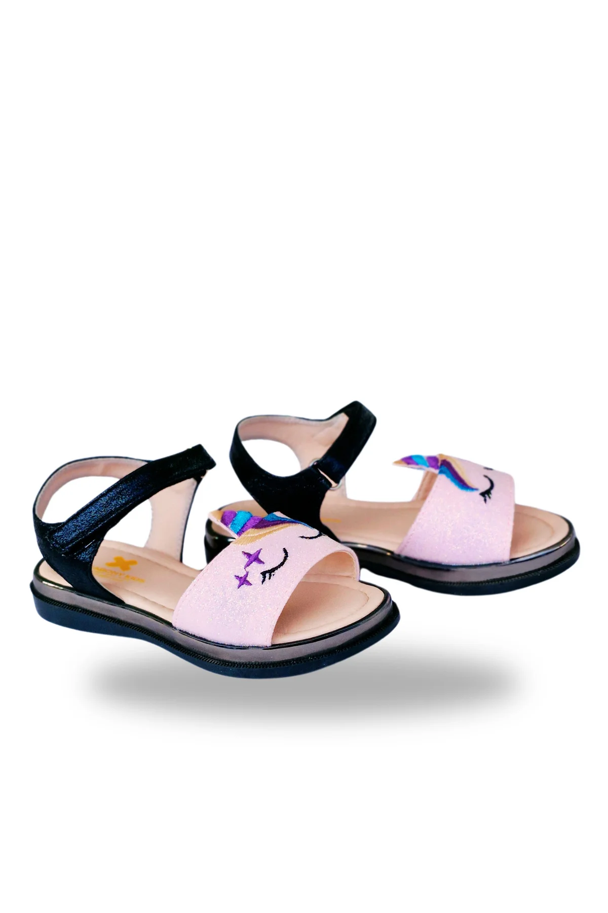 Simli Pembe Unicorn İşlemeli Kız Çocuk Sandalet
