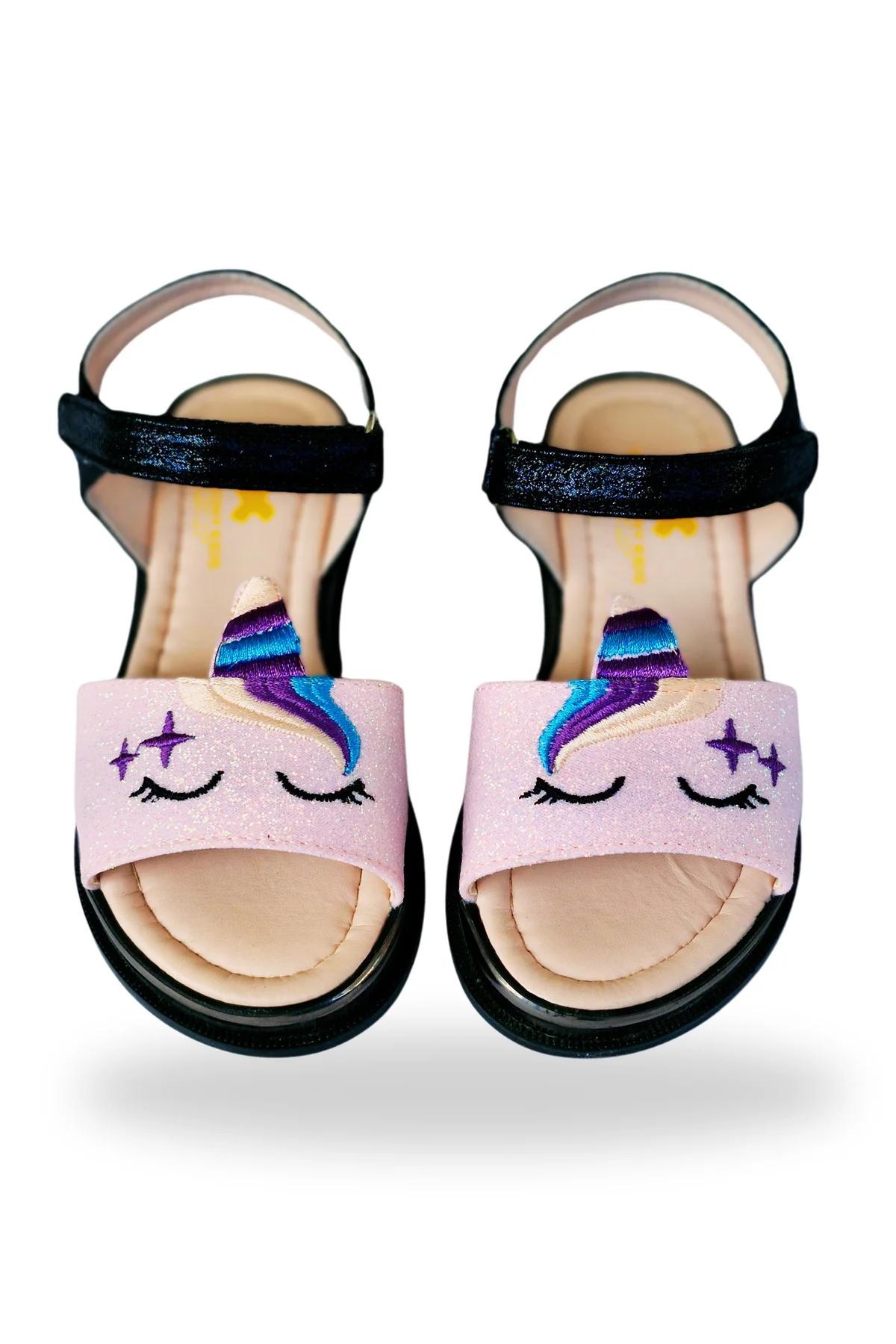Simli Pembe Unicorn İşlemeli Kız Çocuk Sandalet