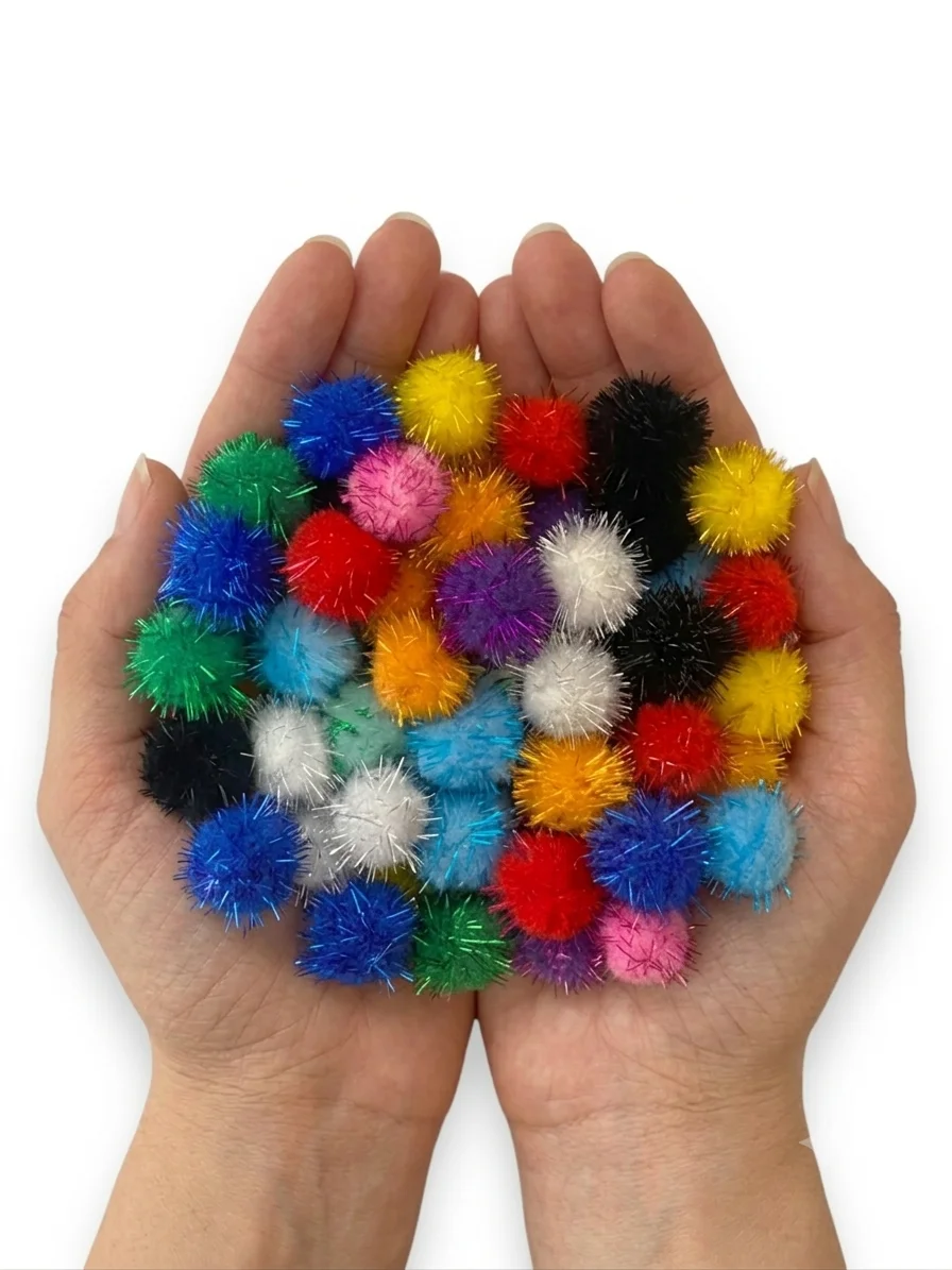 Simli Ponpon 3 cm 50 Adet Karışık Renk Pon Pon Okul Etkinliği Simli Ponpon 3 cm 50 Adet Karışık Renk Pon Pon Okul Etkinliği