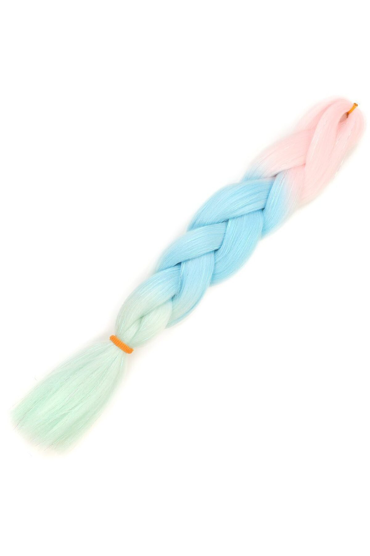 Lisinya Simli Şeker Pembe / Açık Mavi / Su Yeşili Ombreli Örgülük Saç 100