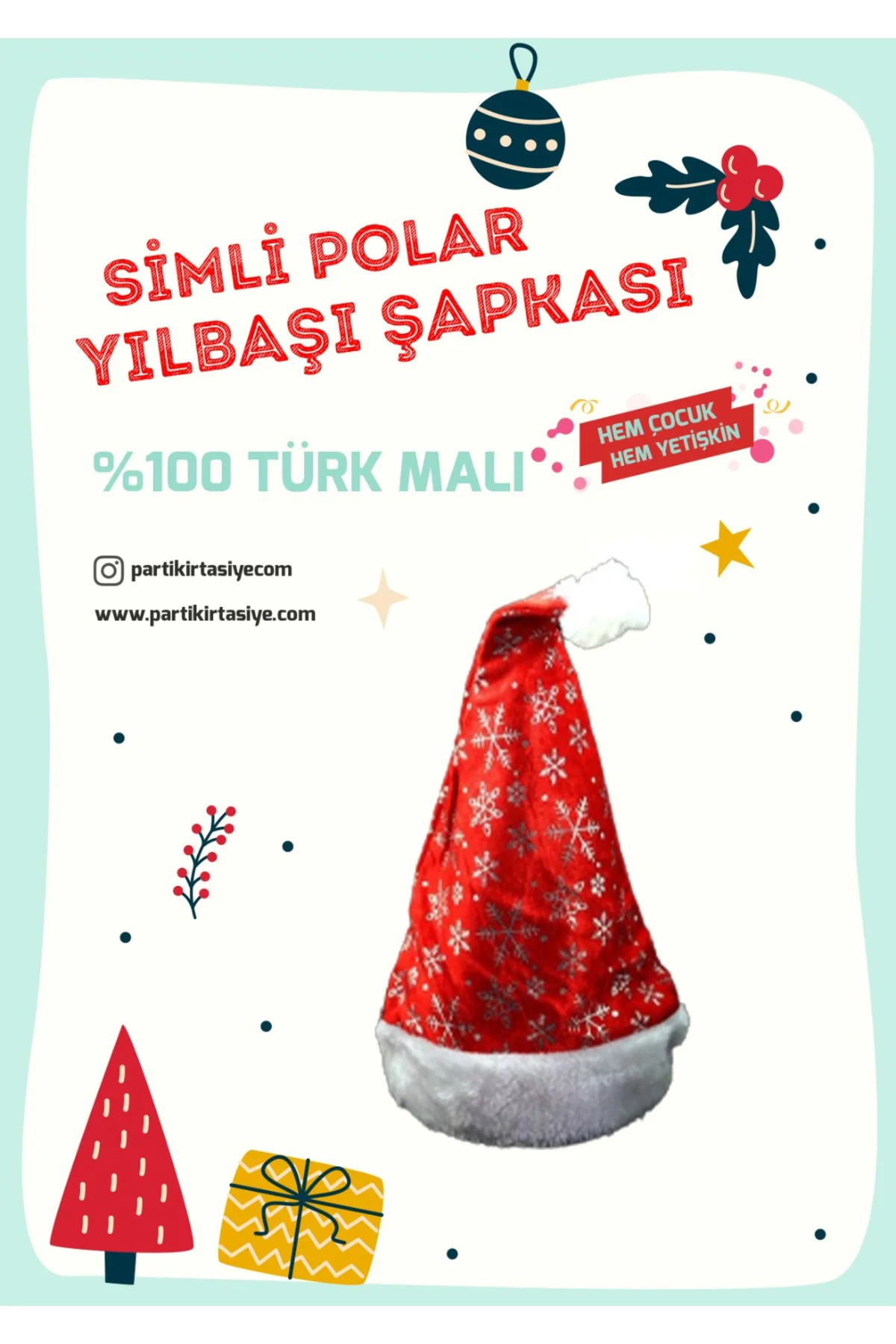 Simli Yılbaşı Şapka - Unisex Noel Şapkası Çocuk - Yeni Yıl Şapkas