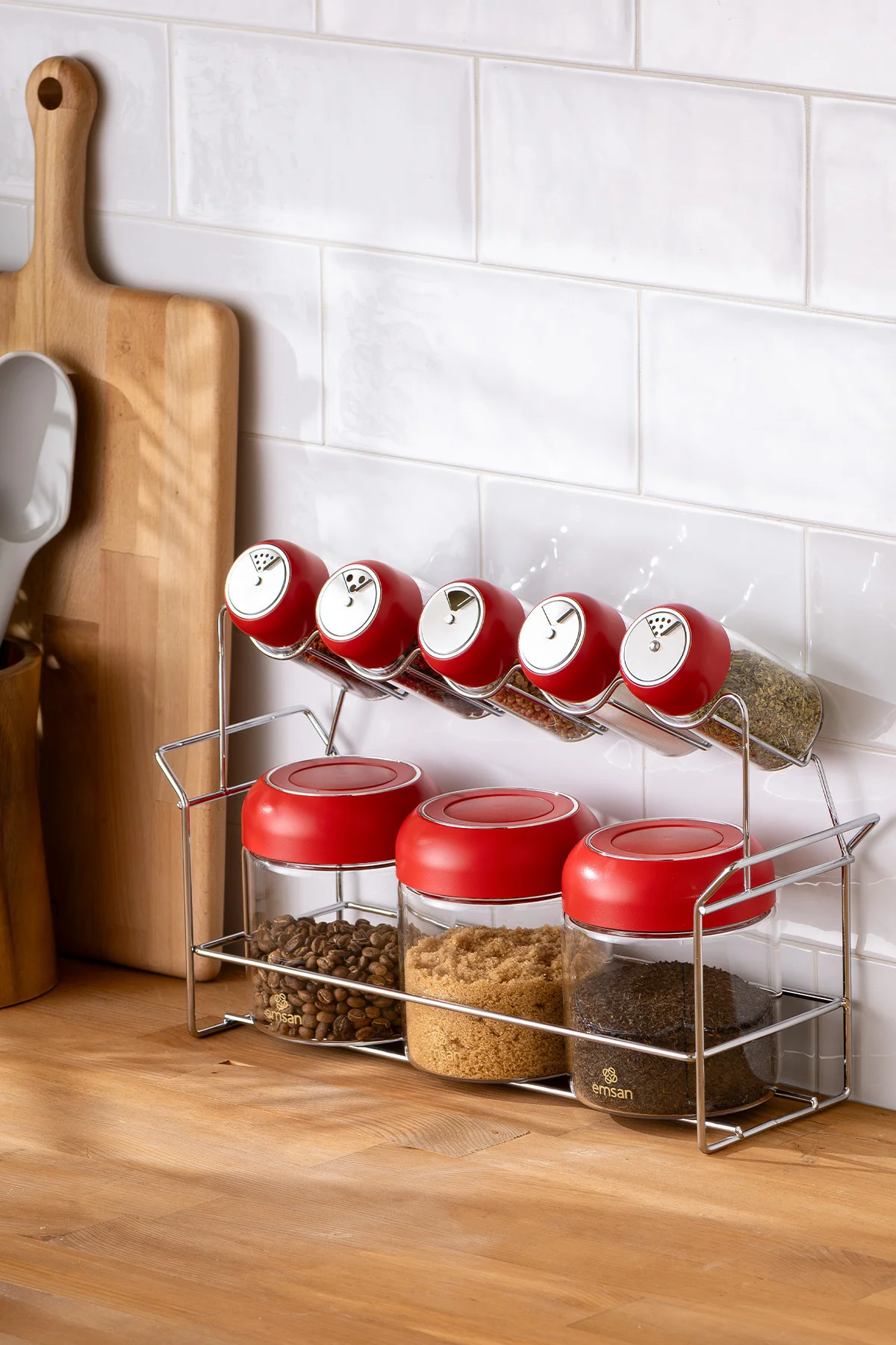 Simple Standlı Baharatlık Seti 8'li - Cam