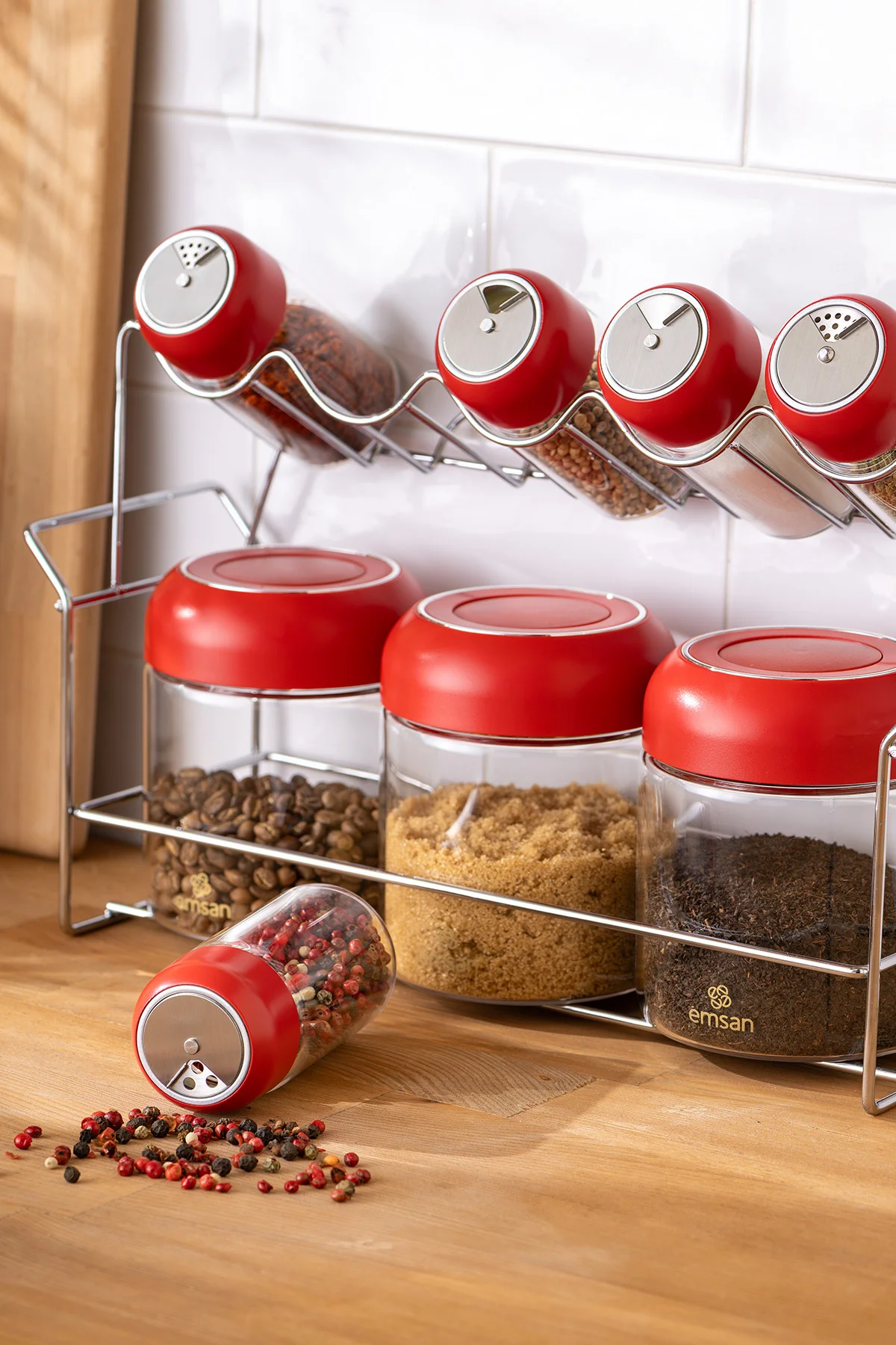 Simple Standlı Baharatlık Seti 8'li - Cam