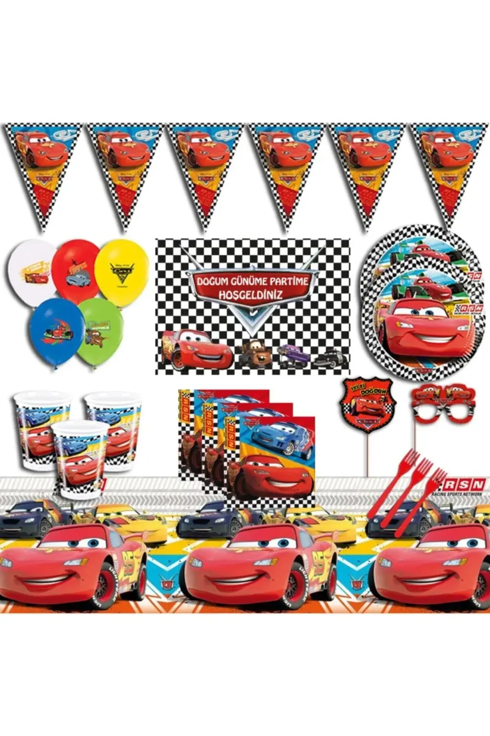 Şimşek Mcqueen Arabalar Afişli 16 Kişilik Doğum Günü Parti Malzem