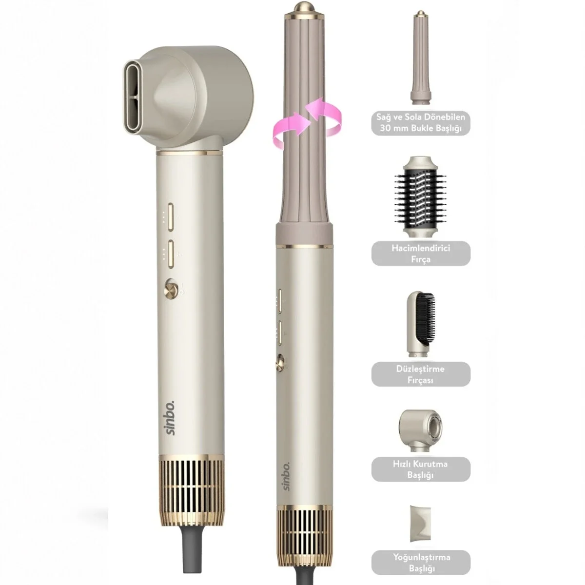 Sinbo Air Brush Saç Şekillendirme Cihazı - 5 Başlıklı - Rose Gold Renk Fiyatı, Yorumları ve Özellikleri